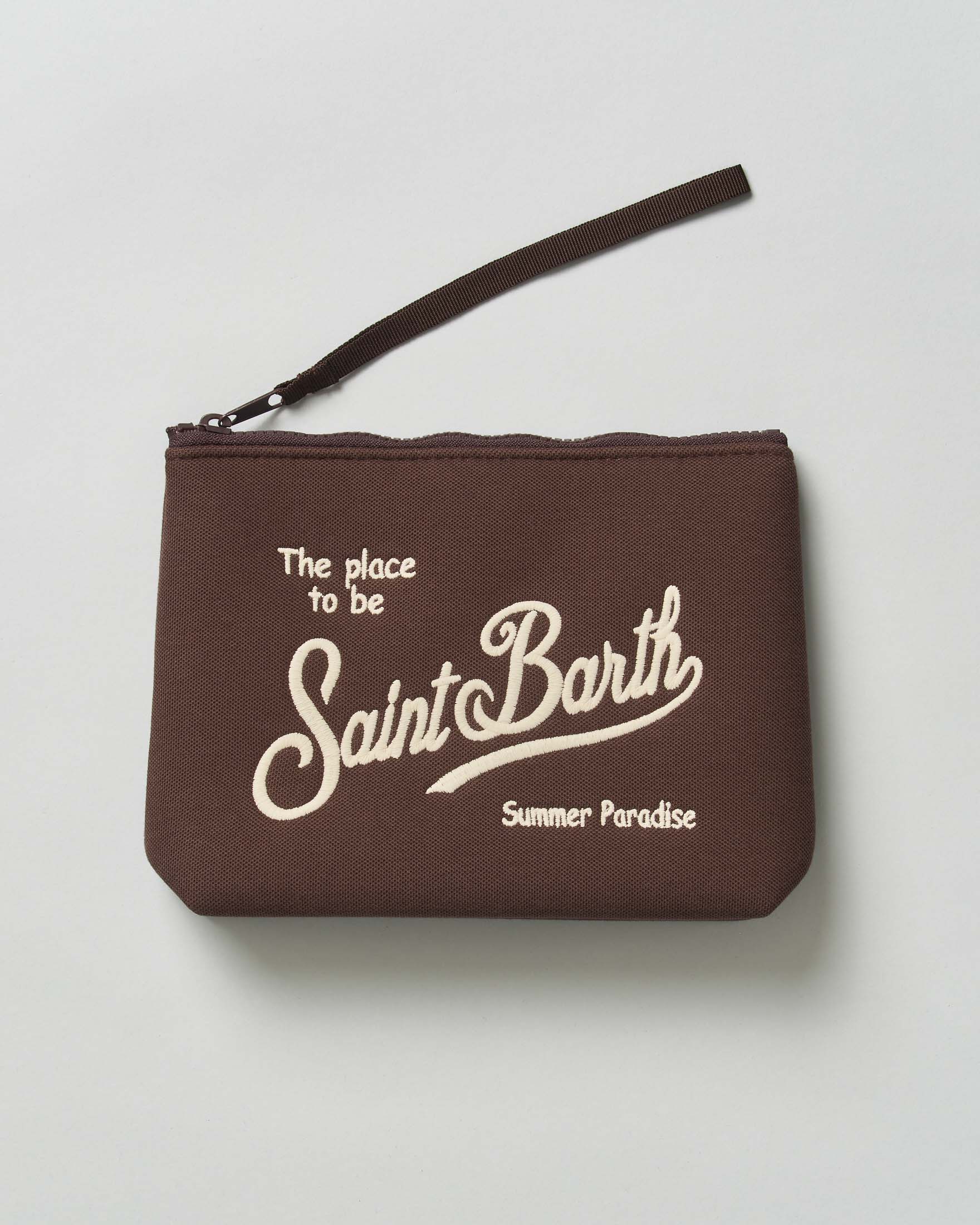 Pochette MC2 Saint Barth Aline marrone in neoprene effetto piquet