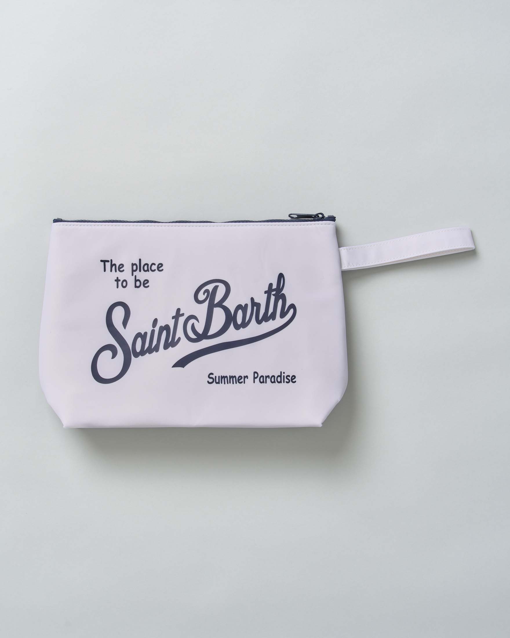 MC2 Saint Barth — Pochette MC2 Saint Barth Maxi Aline bianca in nylon con scritta logo in contrasto