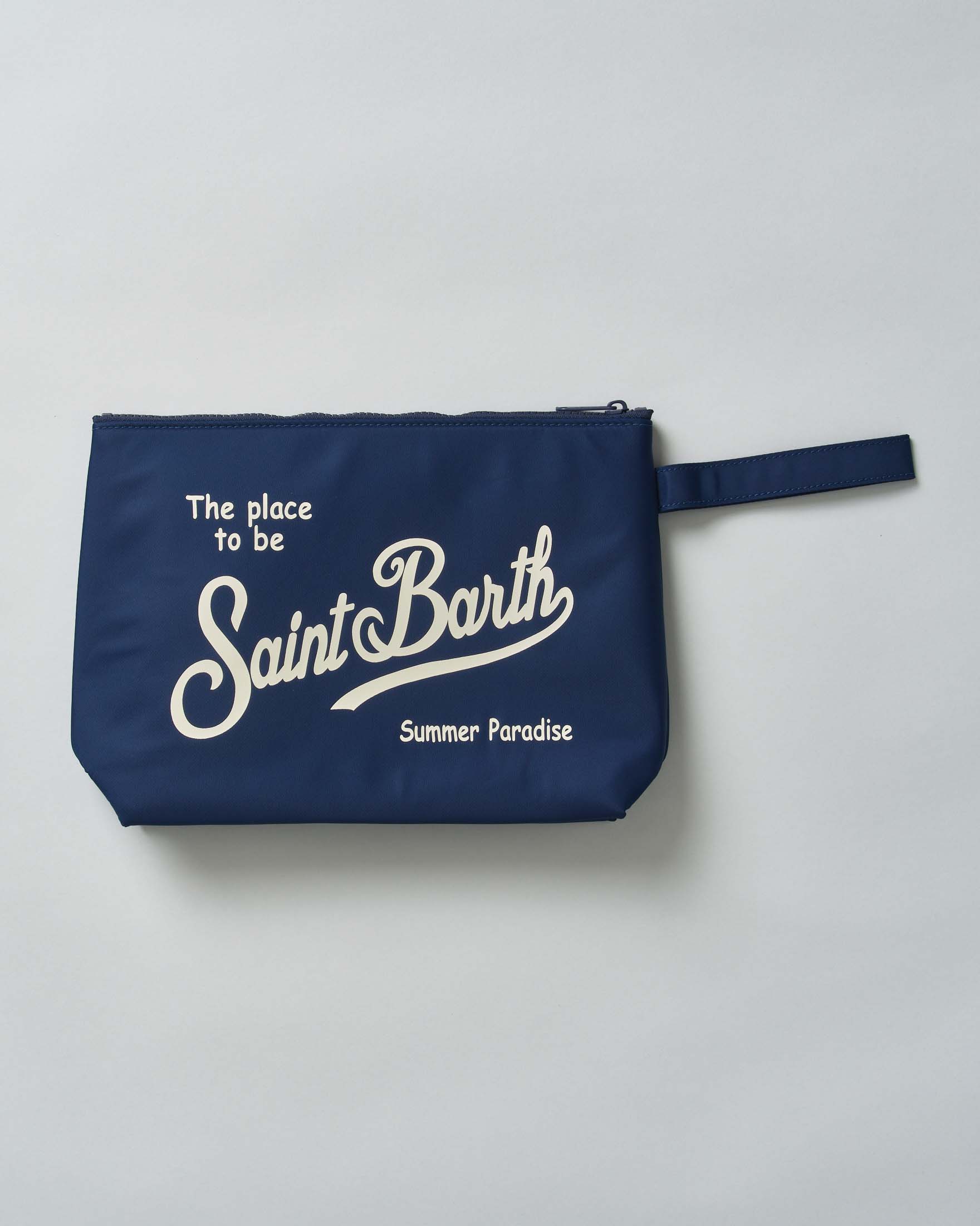 Pochette Maxi Aline blu in nylon con scritta logo in contrasto