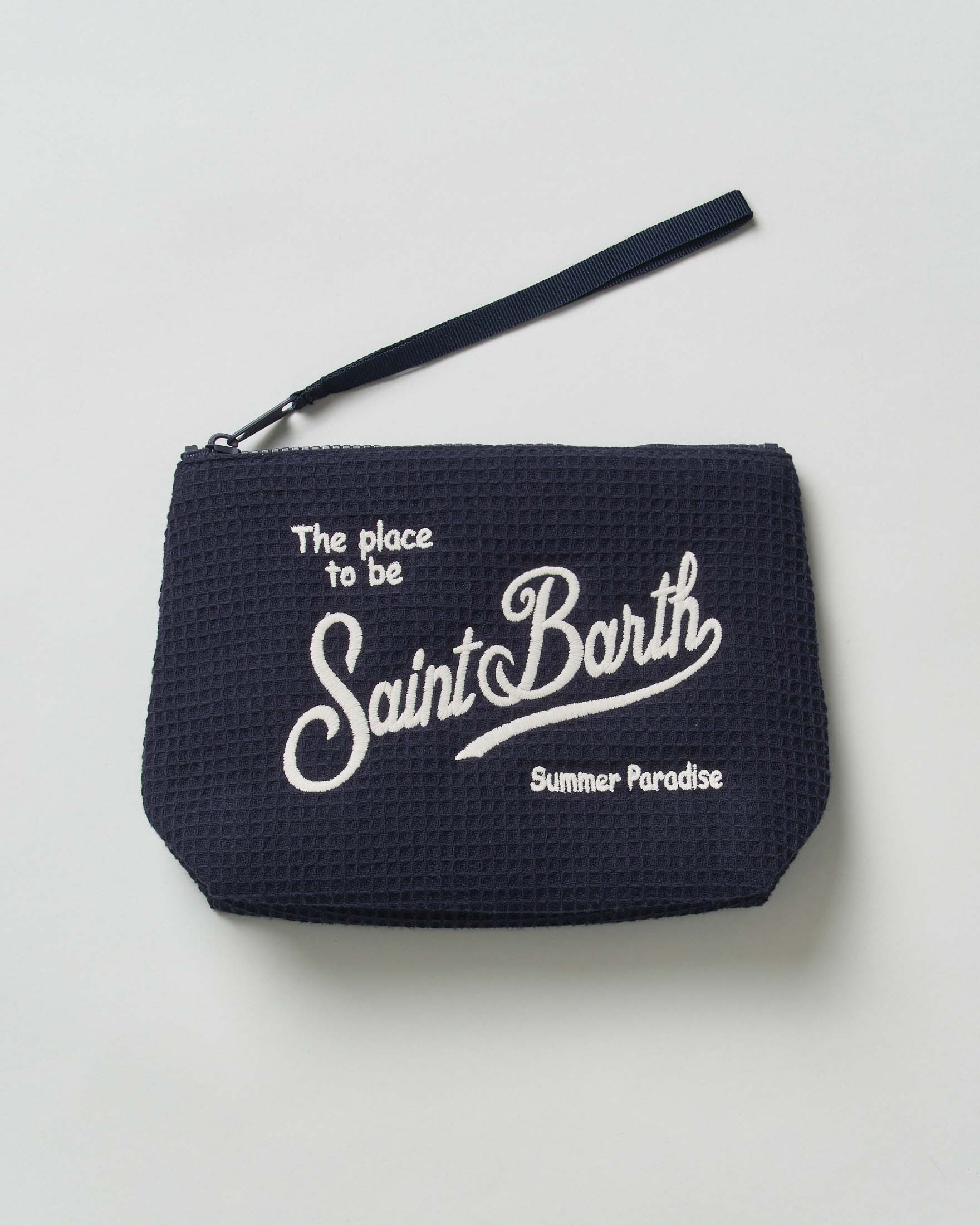 Pochette Aline blu in cotone punto waffle