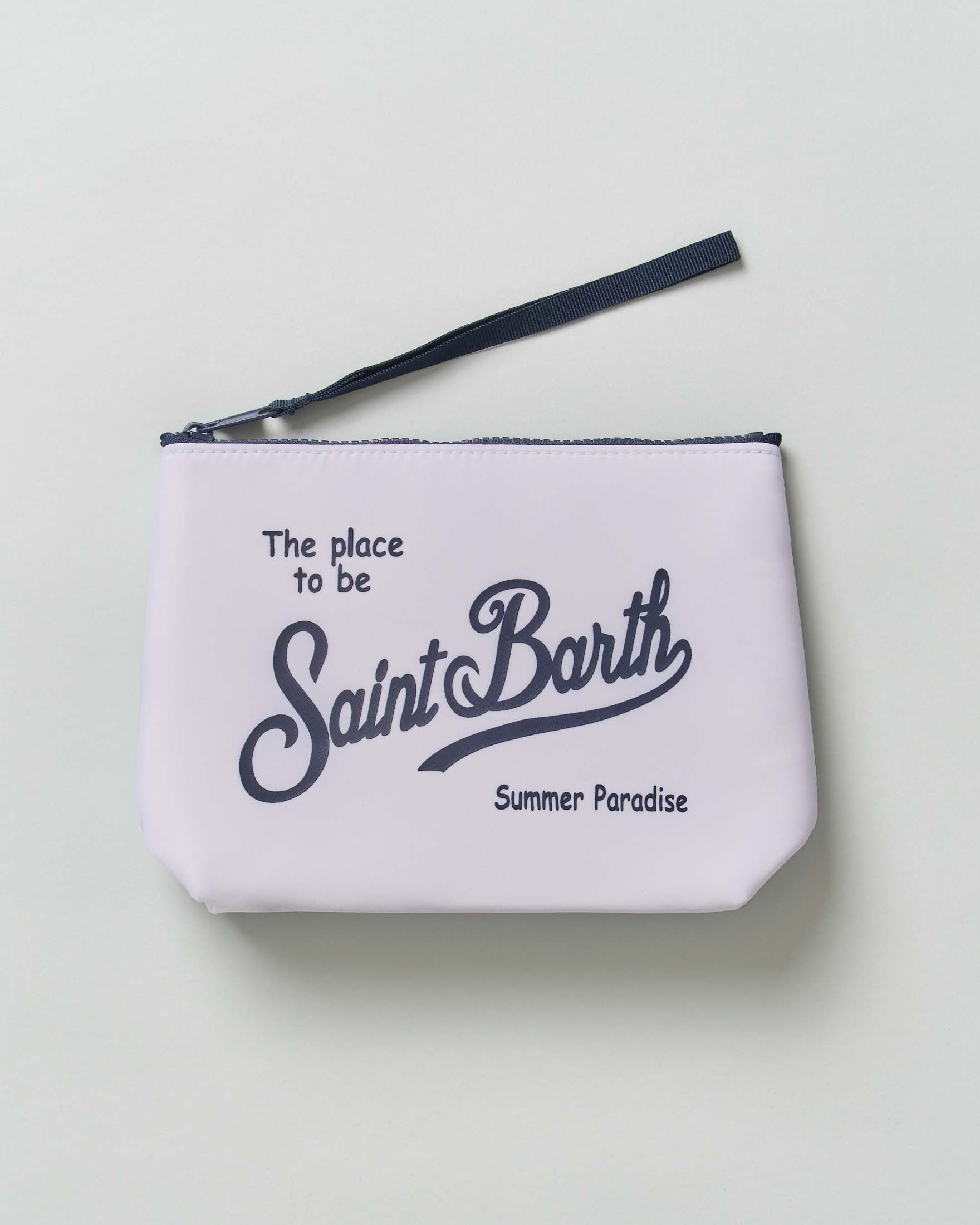 Pochette Aline bianca in nylon con scritta logo in contrasto