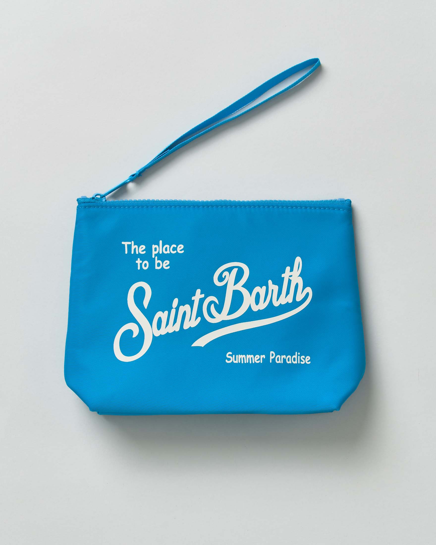 MC2 Saint Barth — Pochette MC2 Saint Barth Aline celeste in nylon con scritta logo in contrasto