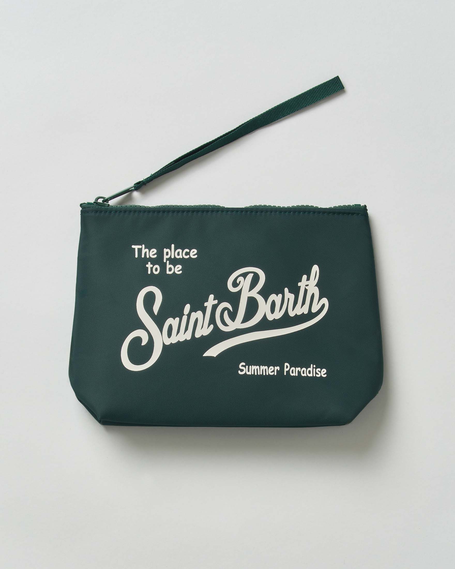 Pochette MC2 Saint Barth Aline verde scuro in nylon con scritta logo in contrasto