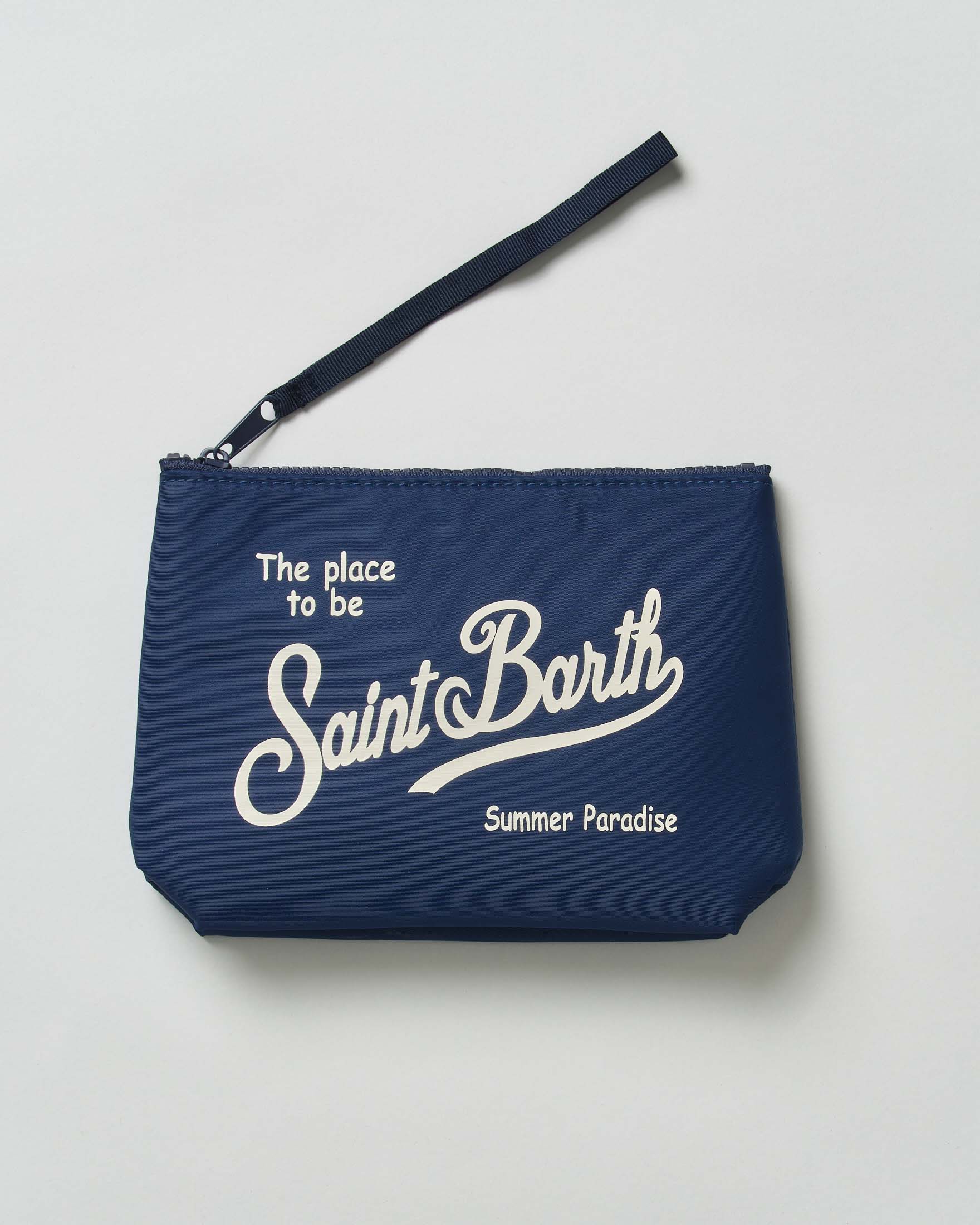 Pochette Aline blu in nylon con scritta logo in contrasto