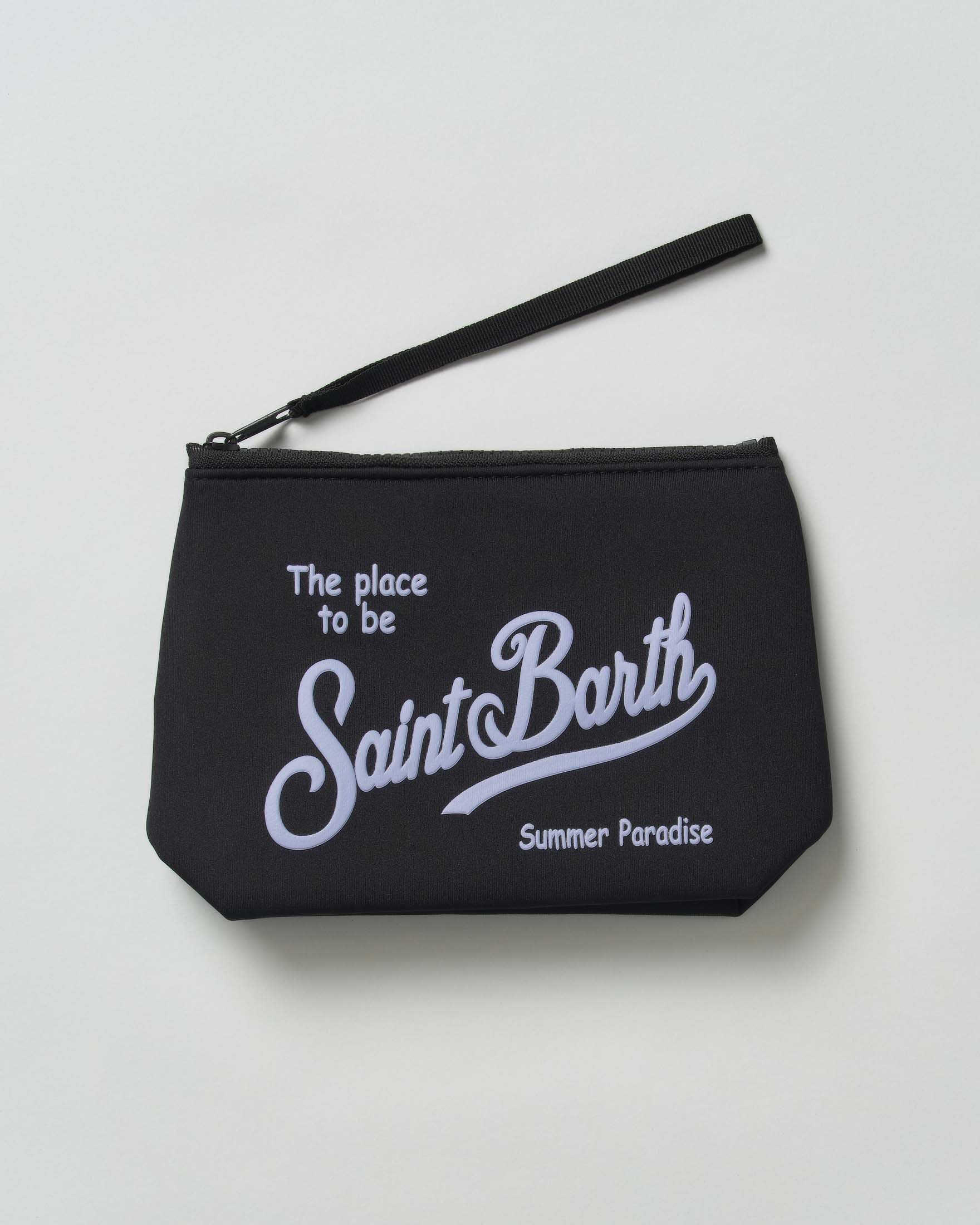 Pochette Aline nera in neoprene con logo in contrasto