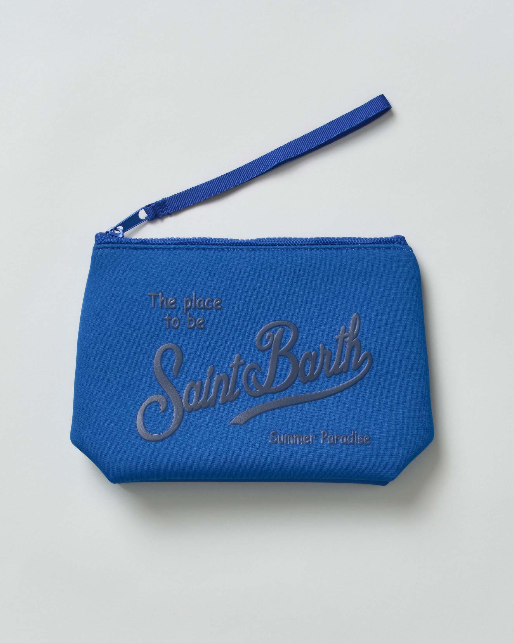 Pochette Aline blu royal in neoprene con logo in contrasto