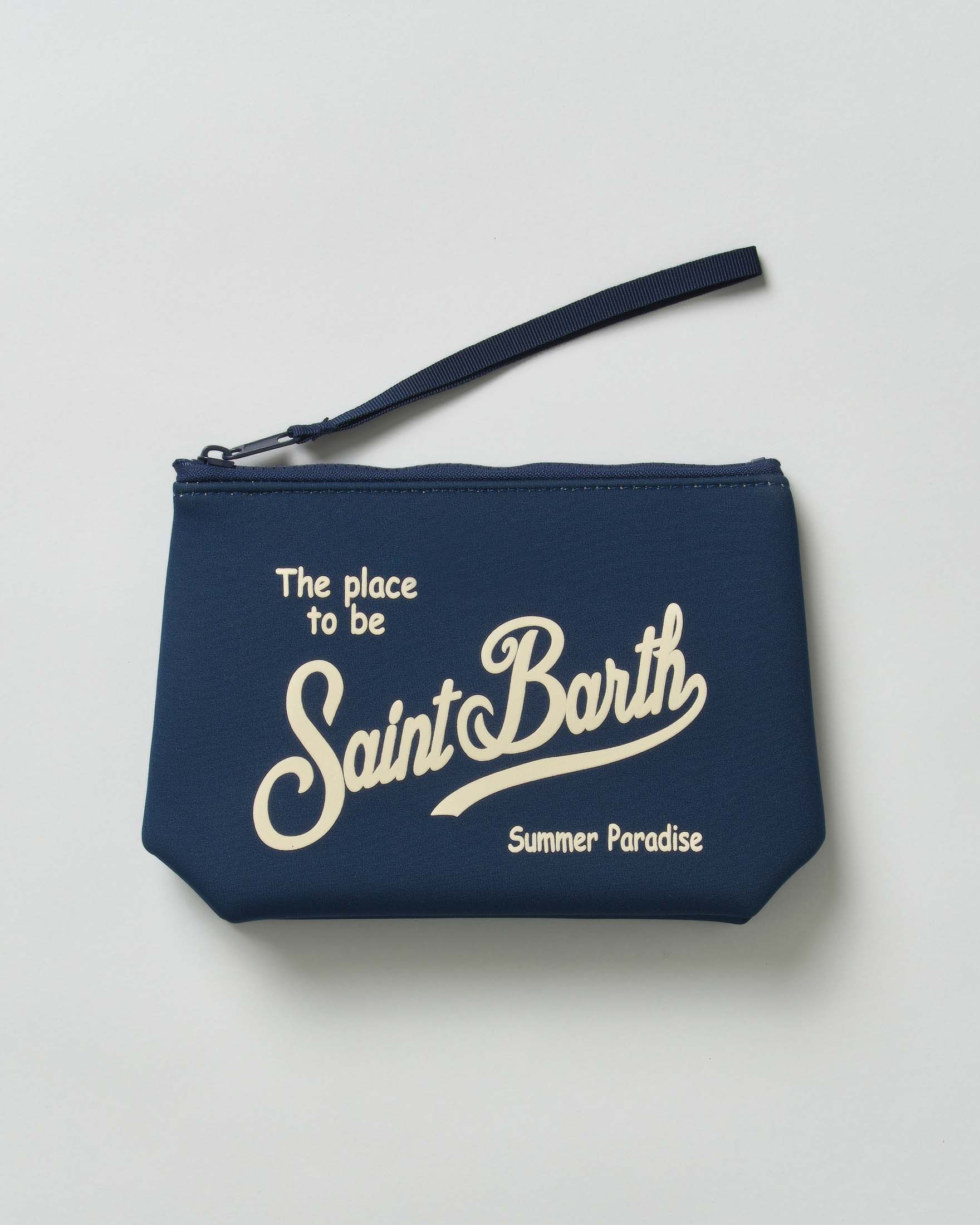 Pochette MC2 Saint Barth Aline blu in neoprene con logo in contrasto