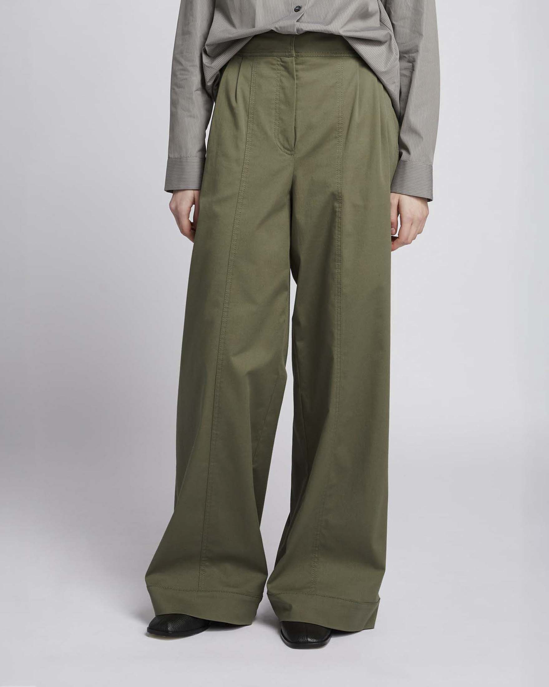 Pantaloni wide MM verdi militare in cotone stretch