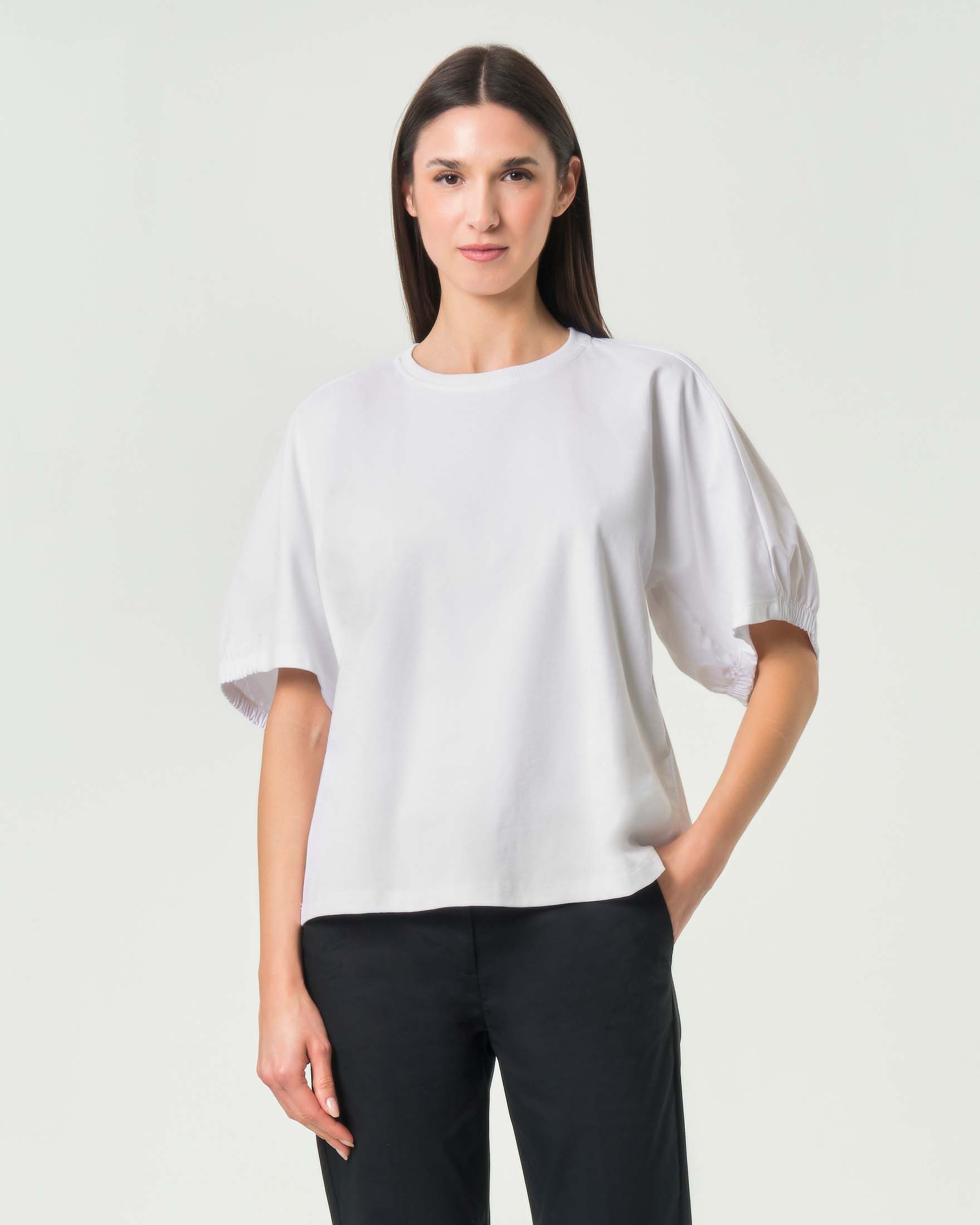 T-shirt MM bianca in puro cotone con maniche a palloncino