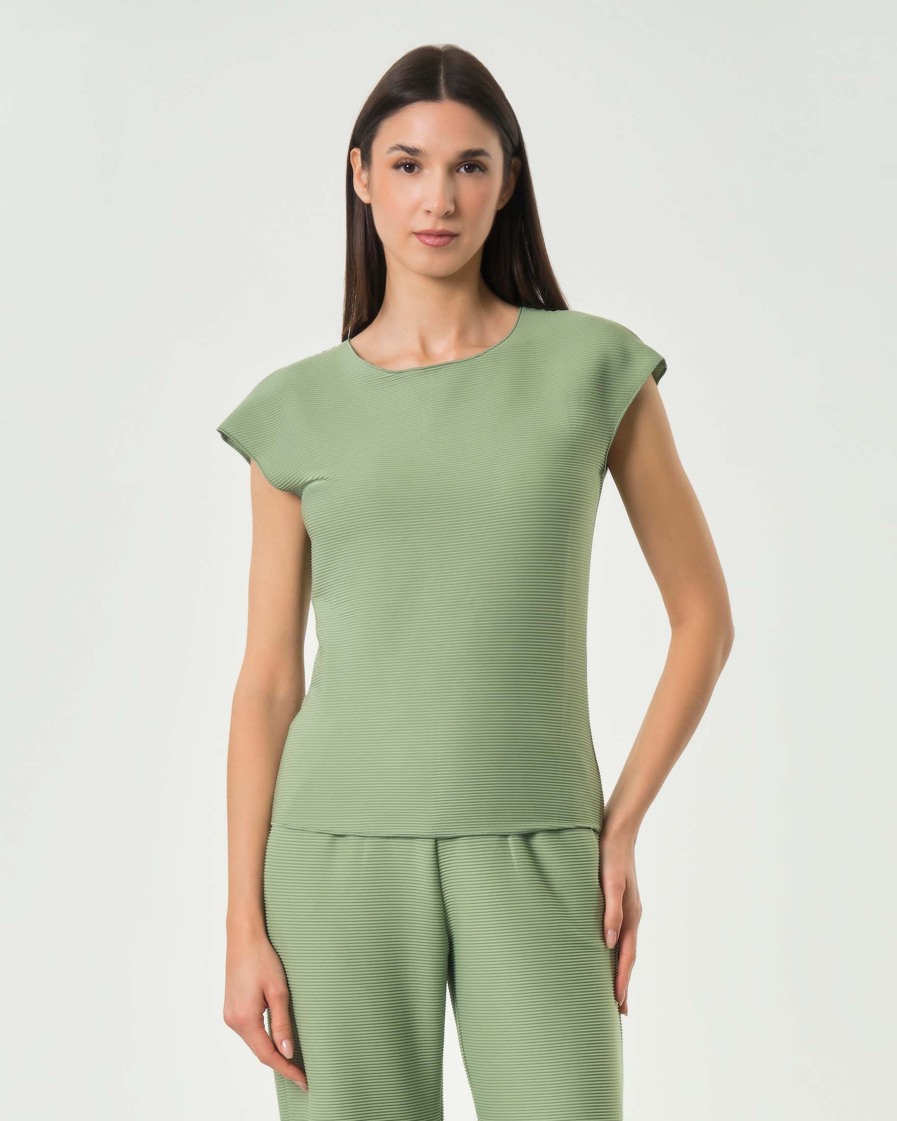 Top smanicato MM verde salvia in ottoman elasticizzato