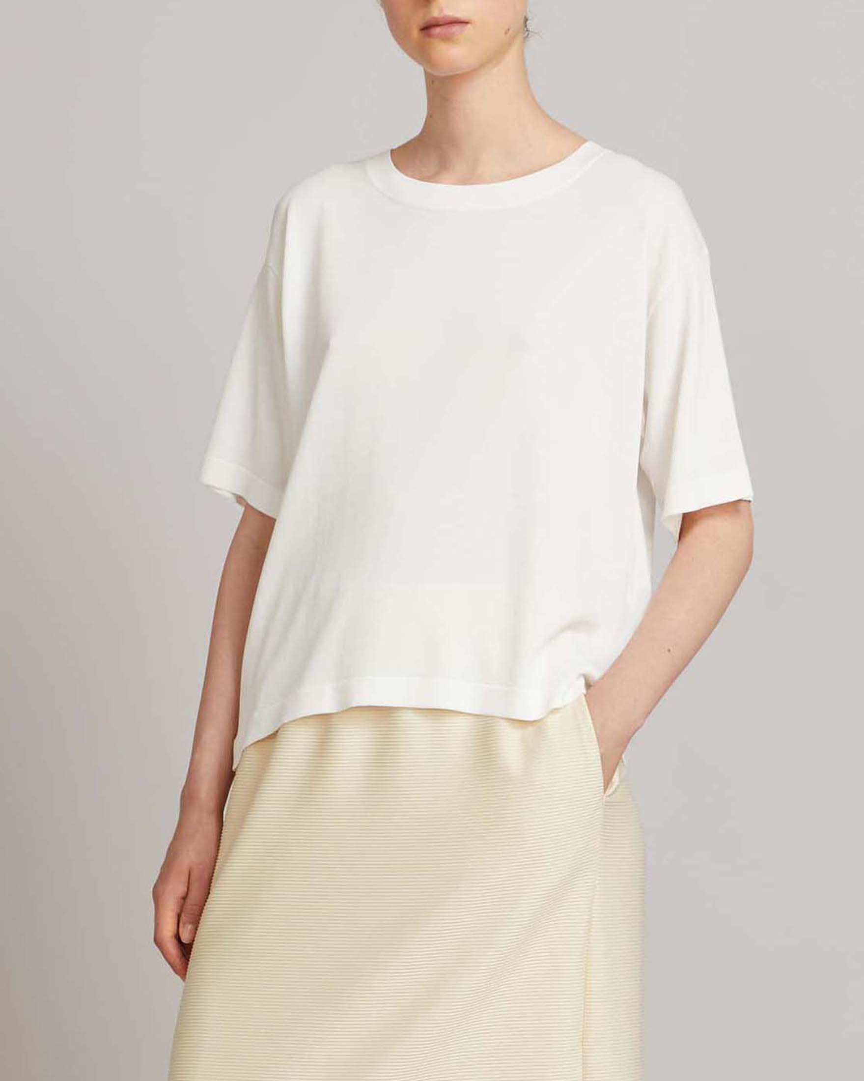 Maglia boxy a maniche corte MM Max Mara avorio in crêpe di viscosa