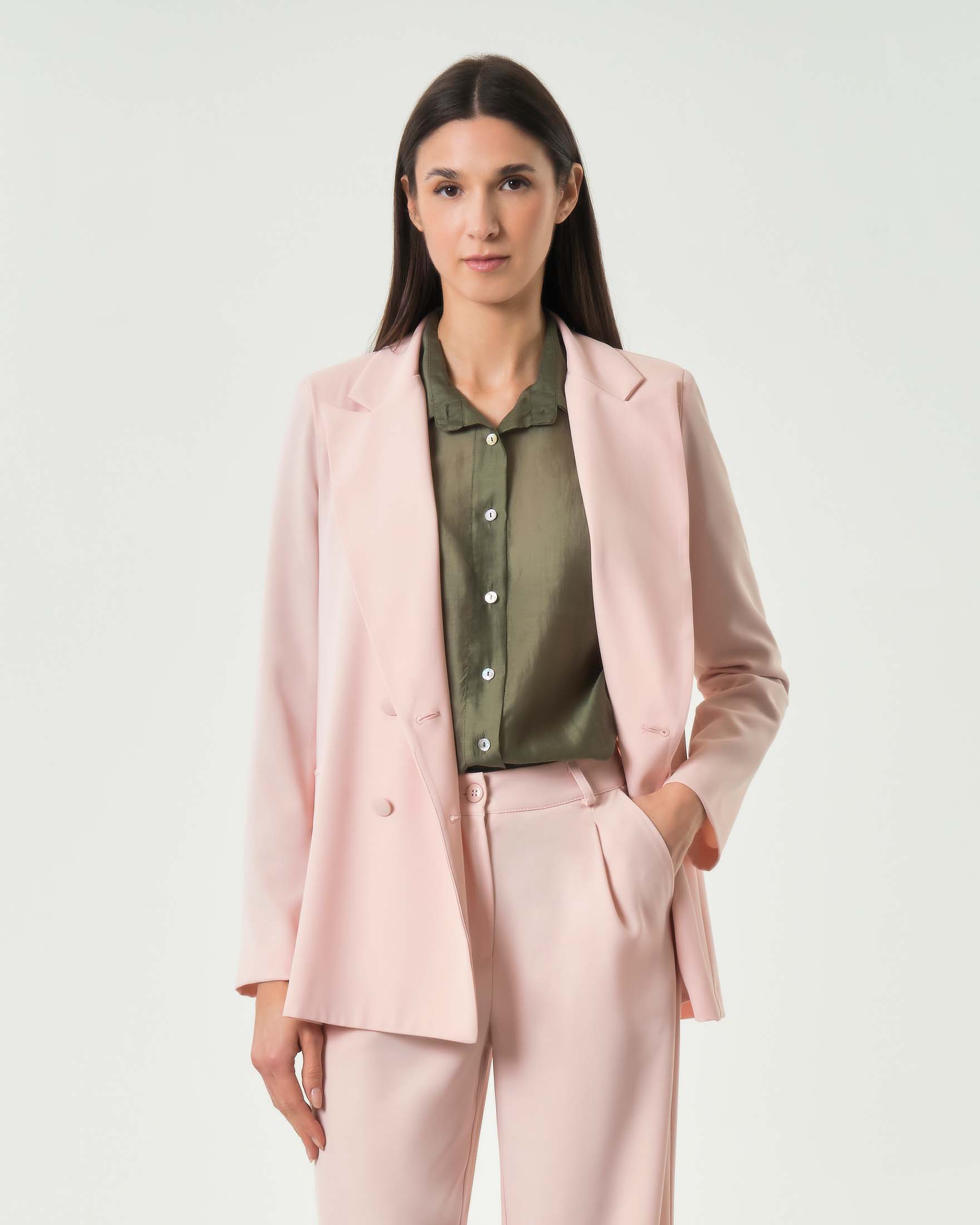 Giacca color cipria doppiopetto Hlo! in cady con rever a lancia