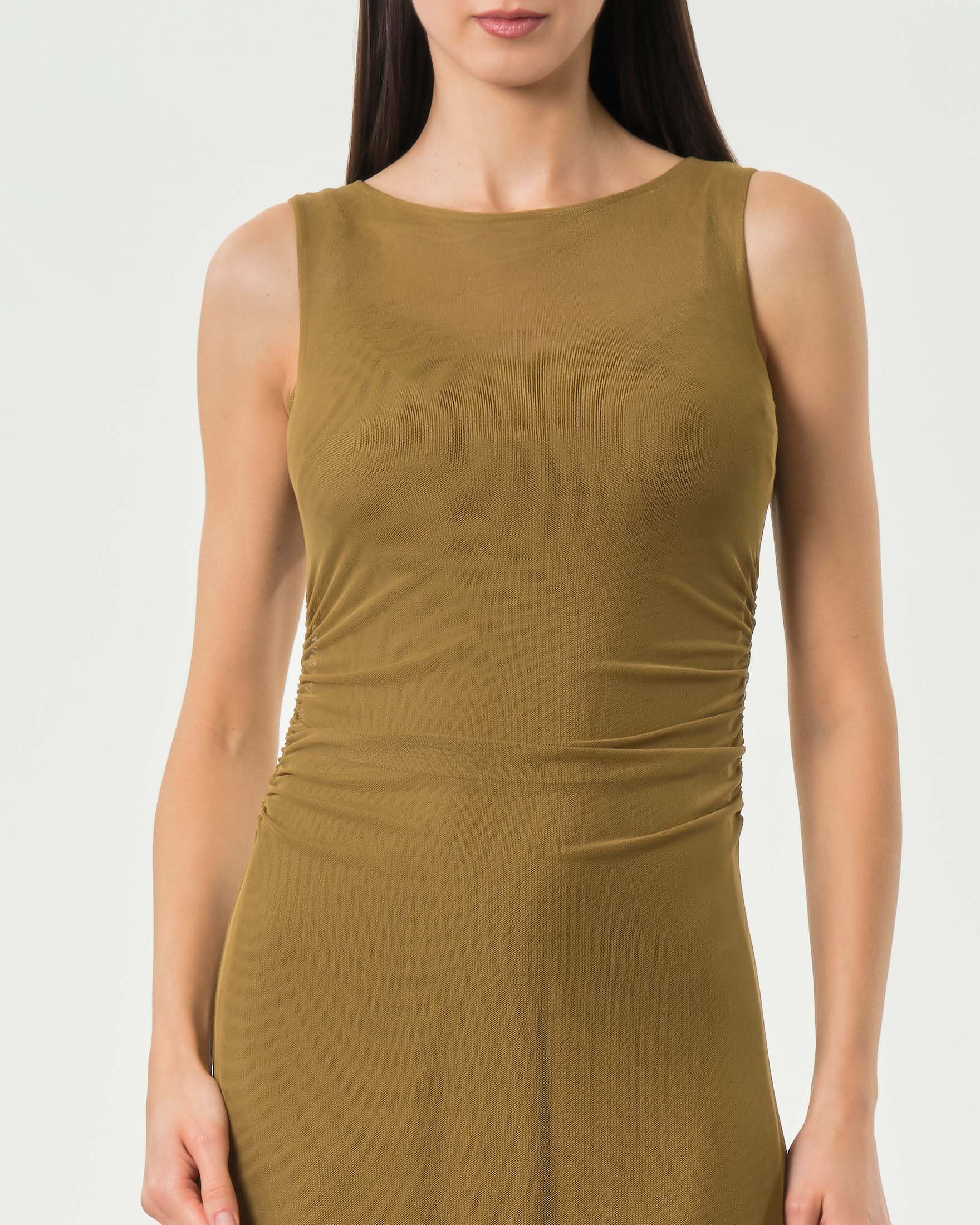 Abito lungo Marella color khaki in tulle senza maniche con arricciatura sui fianchi image