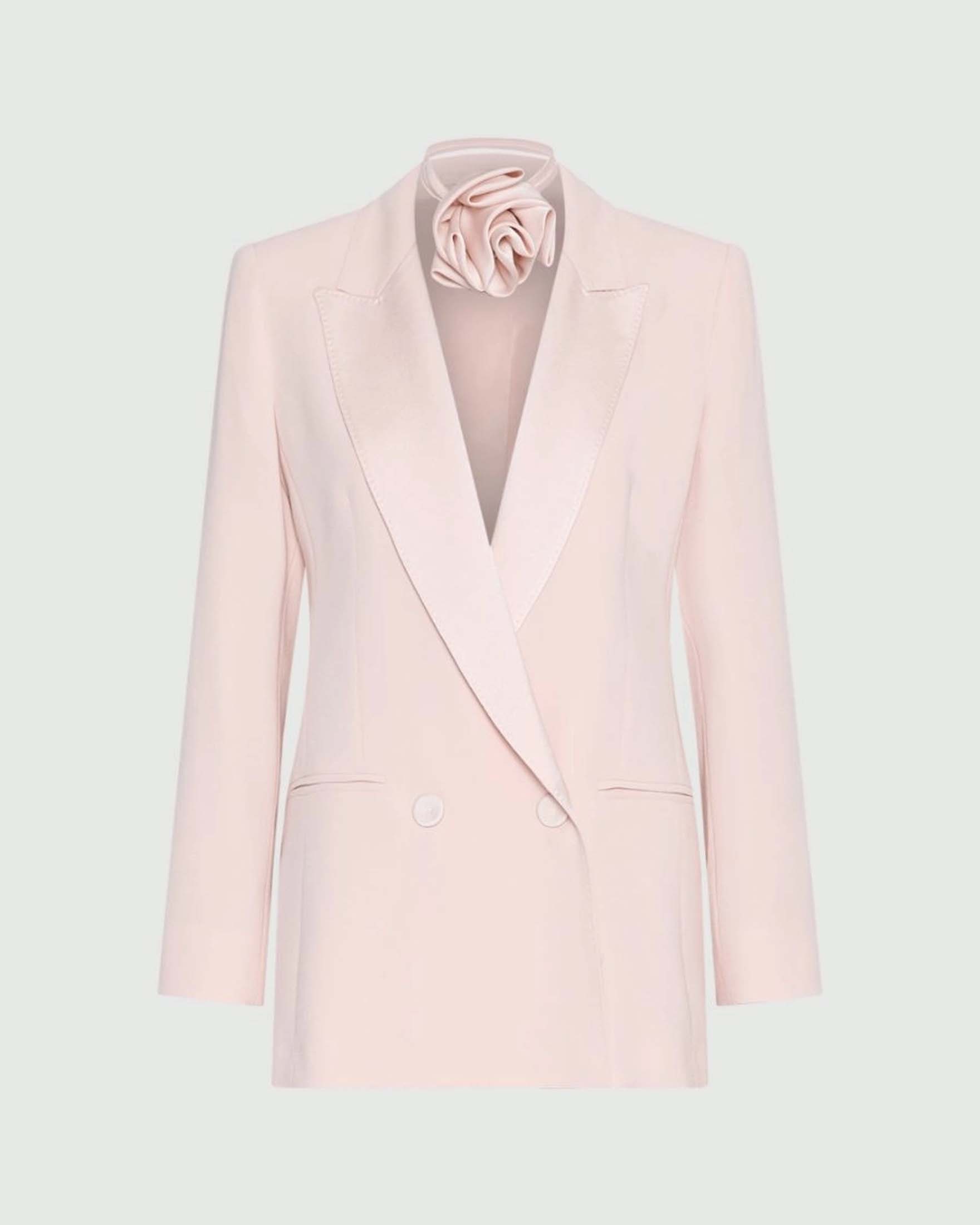 Blazer doppiopetto Marella cipria in envers satin con cintura a fiore