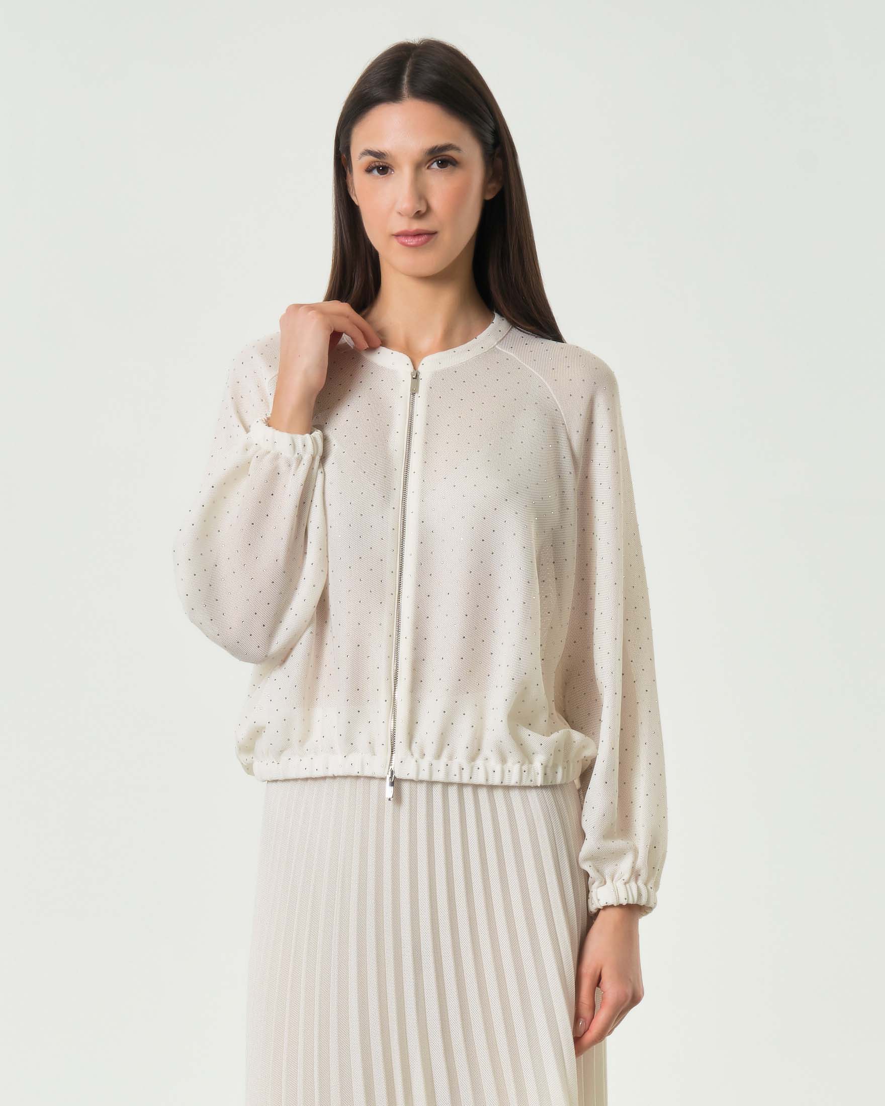 Bomber bianco Monochrome oversize con applicazione di strass all over