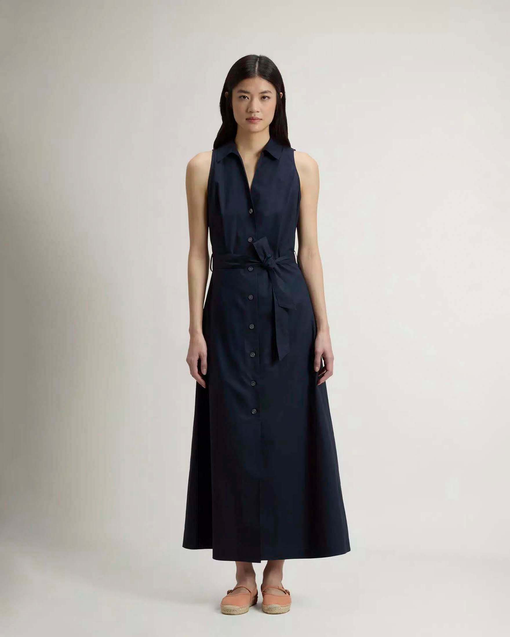 Abito chemisier smanicato Woolrich blu scuro in cotone con cintura