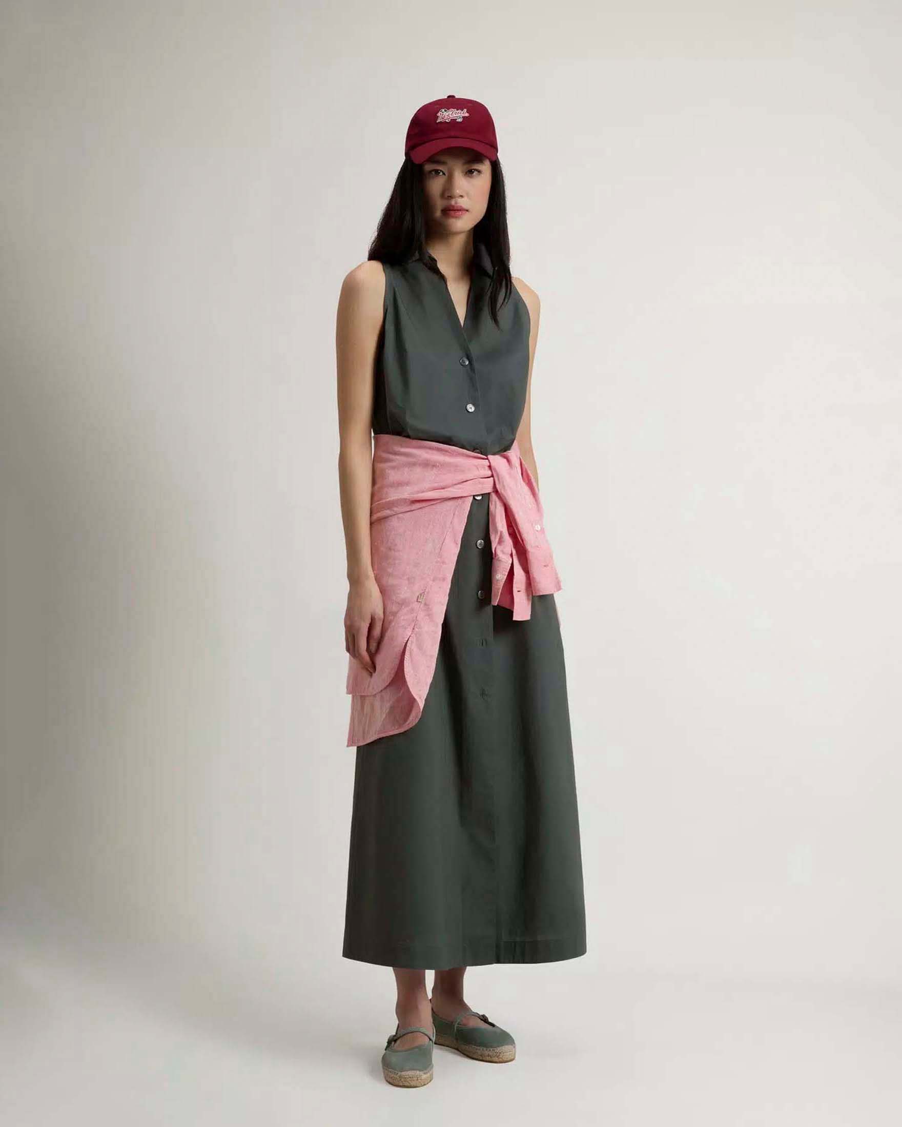 Abito chemisier smanicato Woolrich verde in cotone con cintura