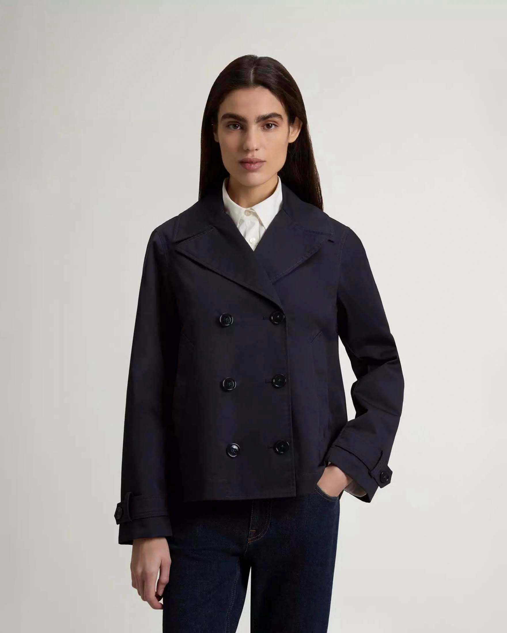 Caban doppiopetto Woolrich blu in cotone idrorepellente