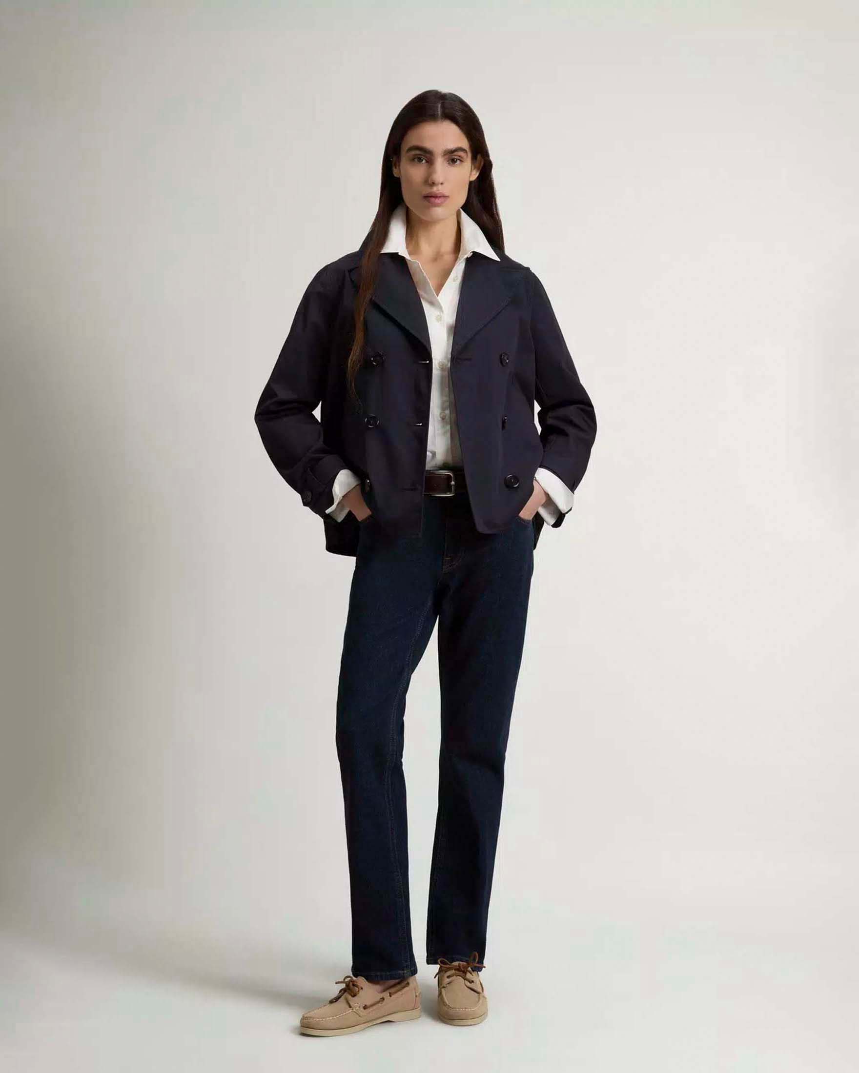Caban doppiopetto Woolrich blu in cotone idrorepellente image