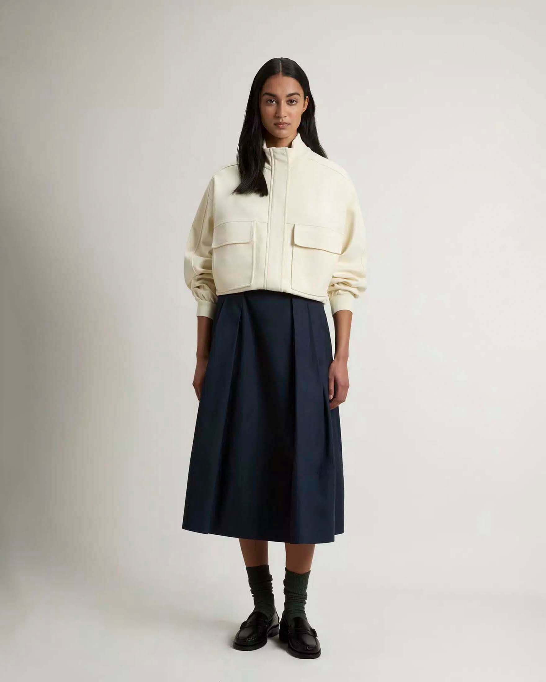 Gonna midi Woolrich blu a pieghe in cotone