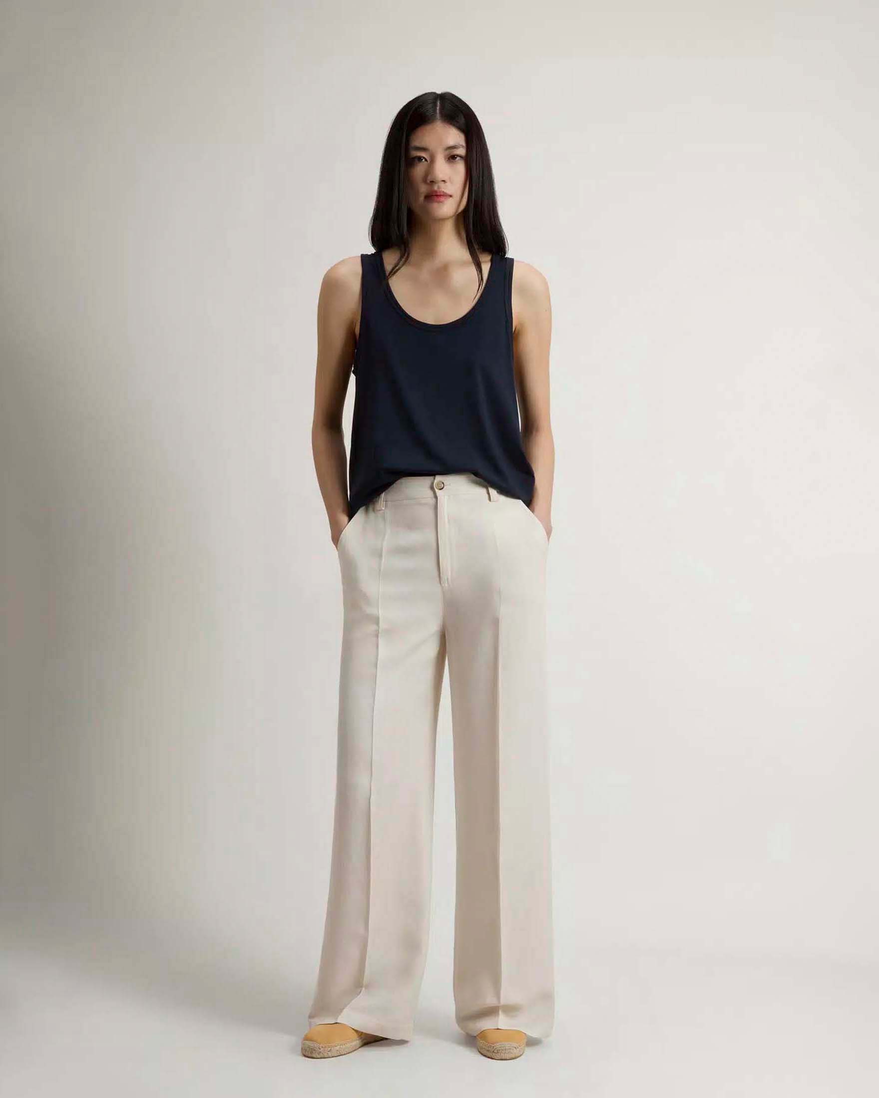 Pantaloni palazzo Woolrich gialli a vita alta in misto lyocell