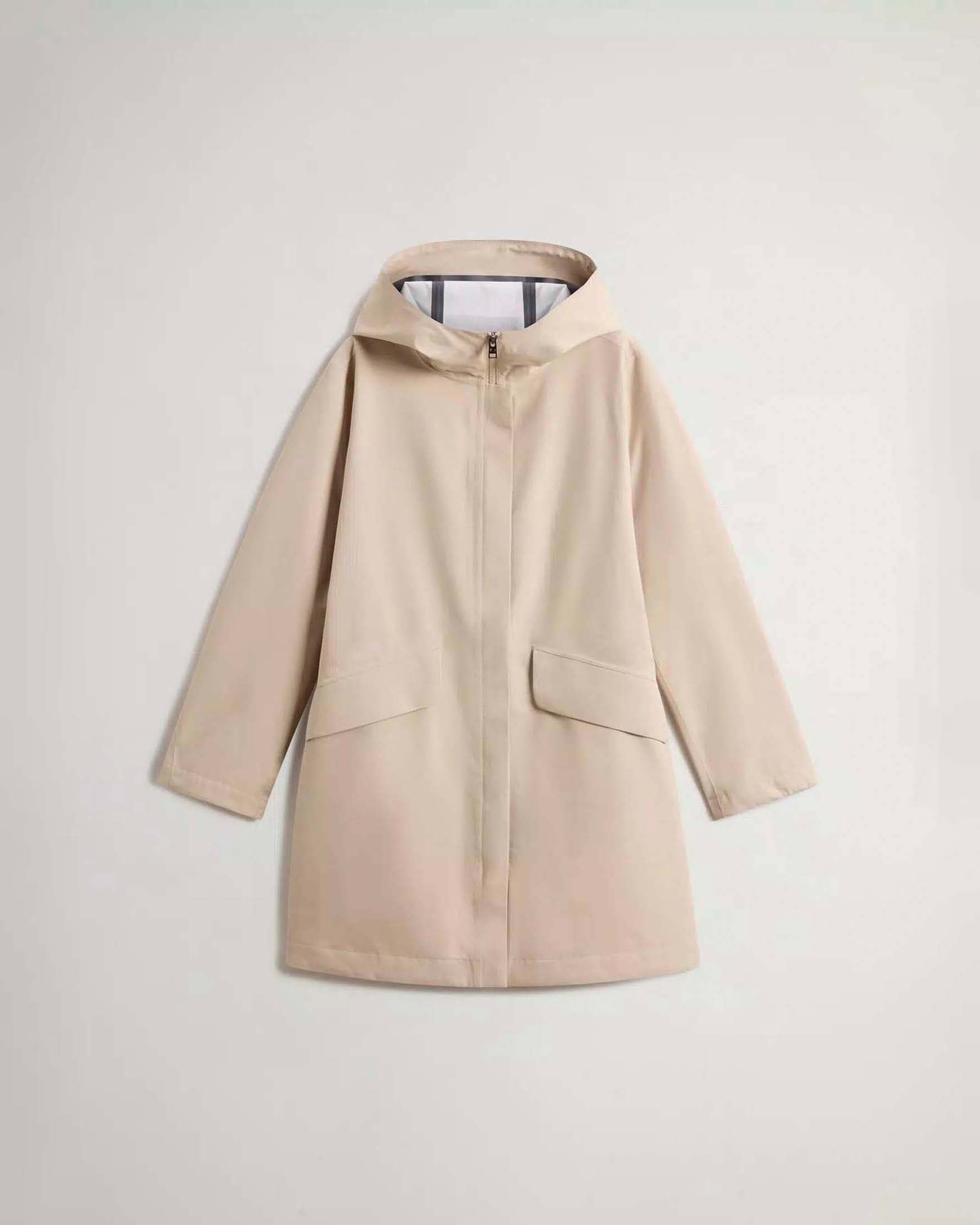 Impermeabile Woolrich beige con cappuccio