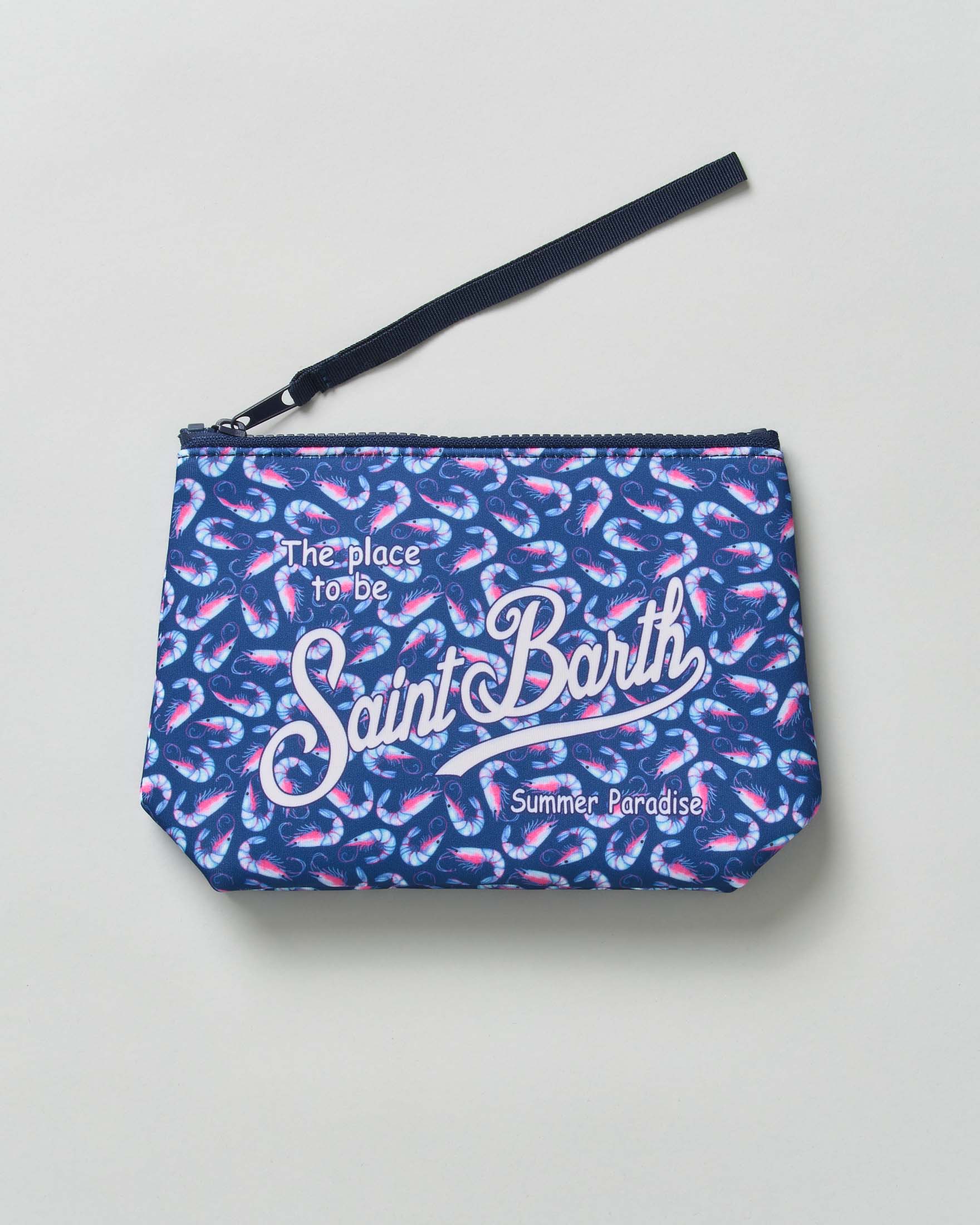 Pochette Aline blu in neoprene con fantasia gamberi