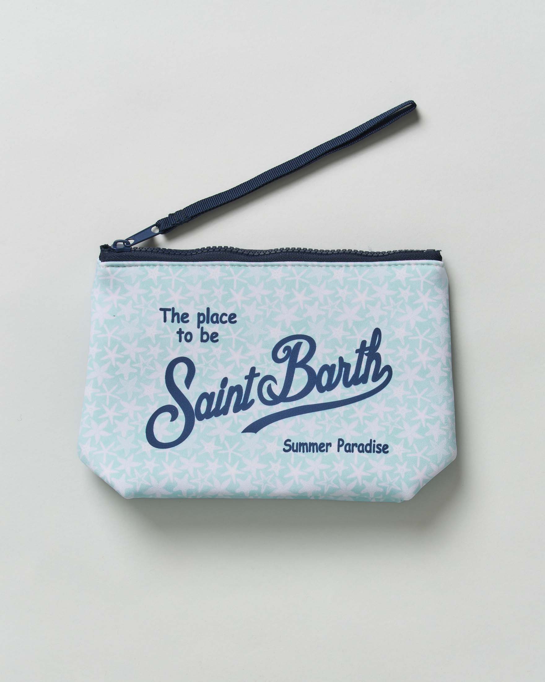 Pochette Aline color verde acqua in neoprene con fantasia stelle marine