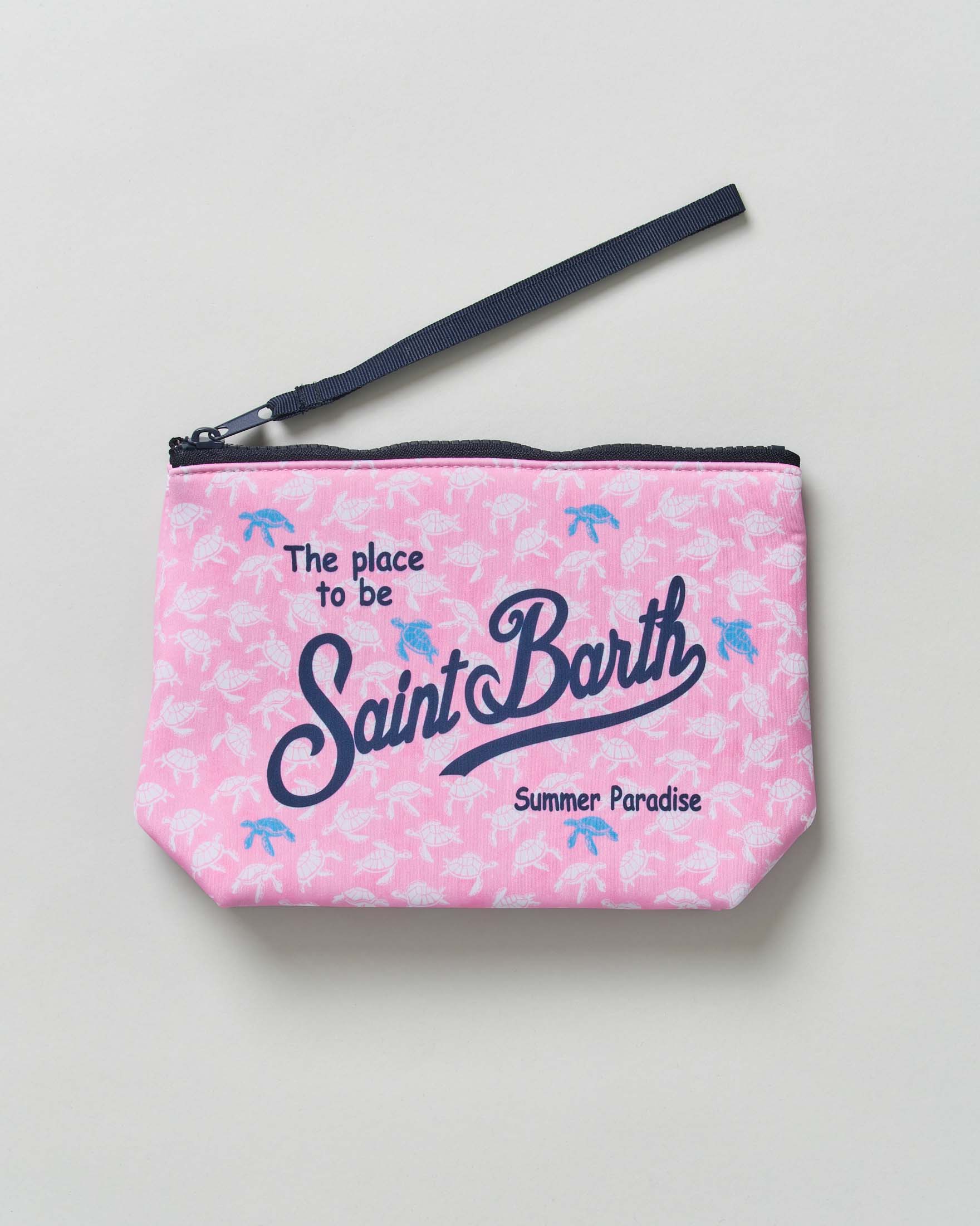 Pochette Aline rosa in neoprene con fantasia tartarughe