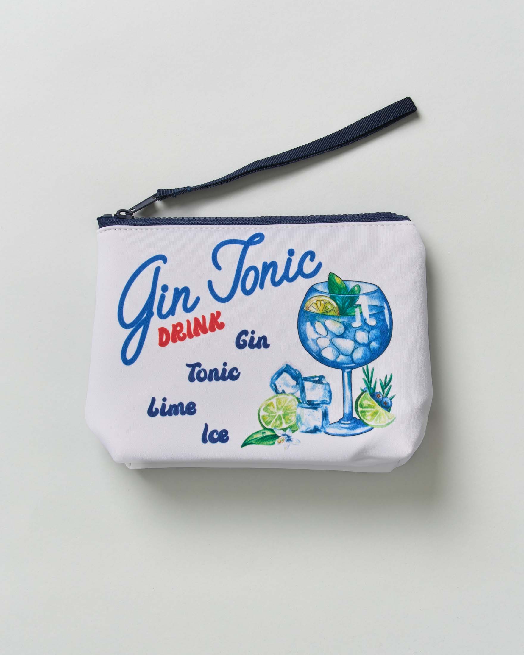 Pochette Aline bianca in neoprene con fantasia ingredenti gin tonic
