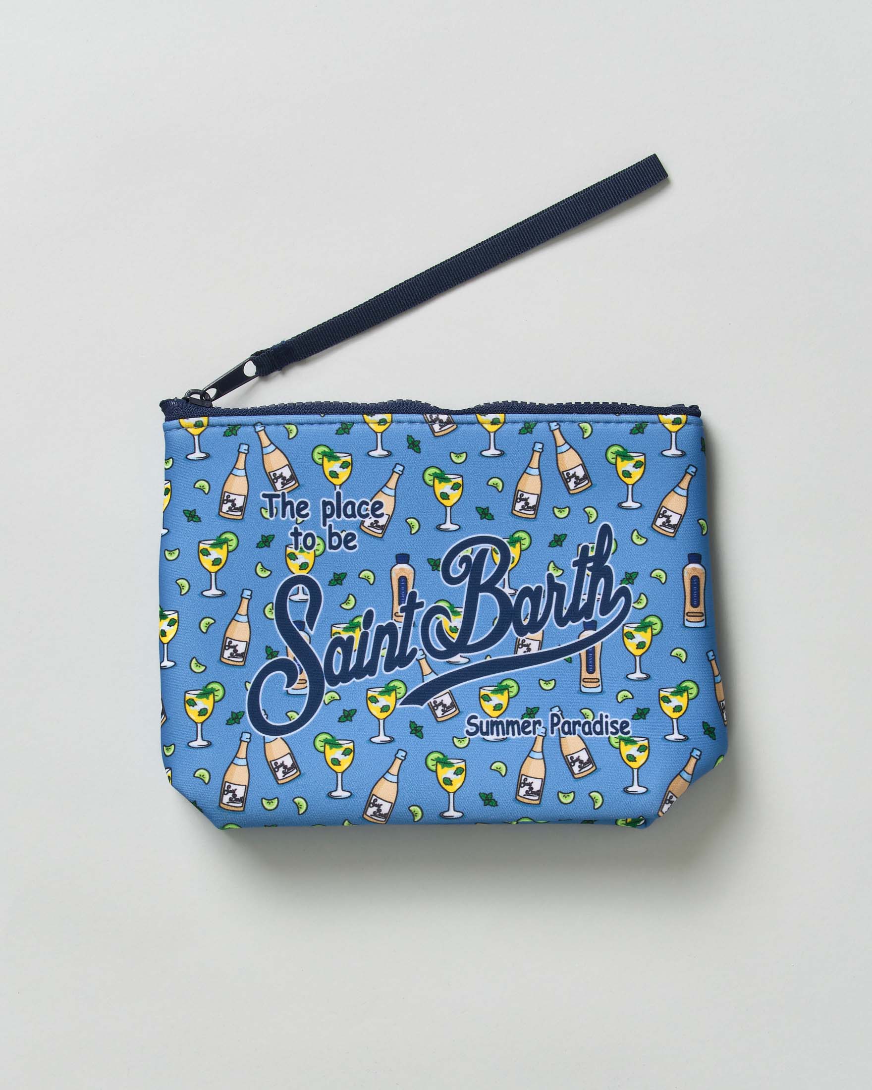Pochette Aline blu indaco in neoprene con fantasia Hugo