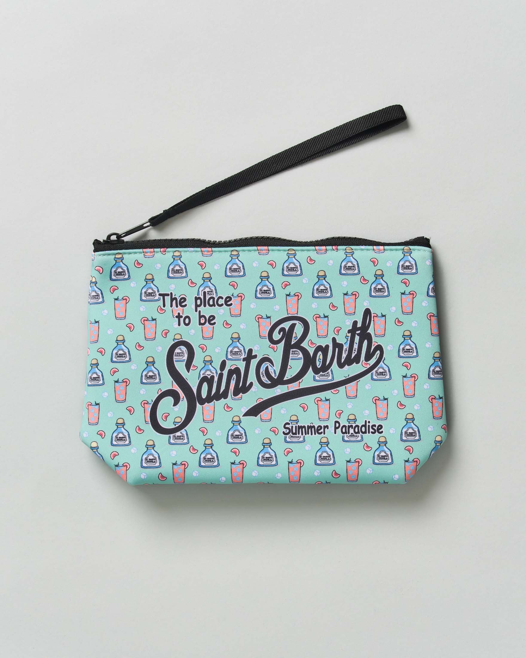 Pochette Aline verde acqua in neoprene con fantasia Paloma