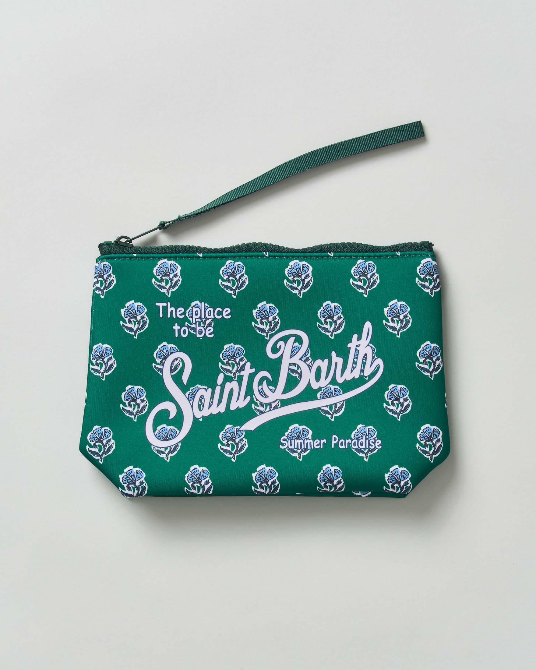 Pochette Aline verde in neoprene con fantasia fiore di jaipur