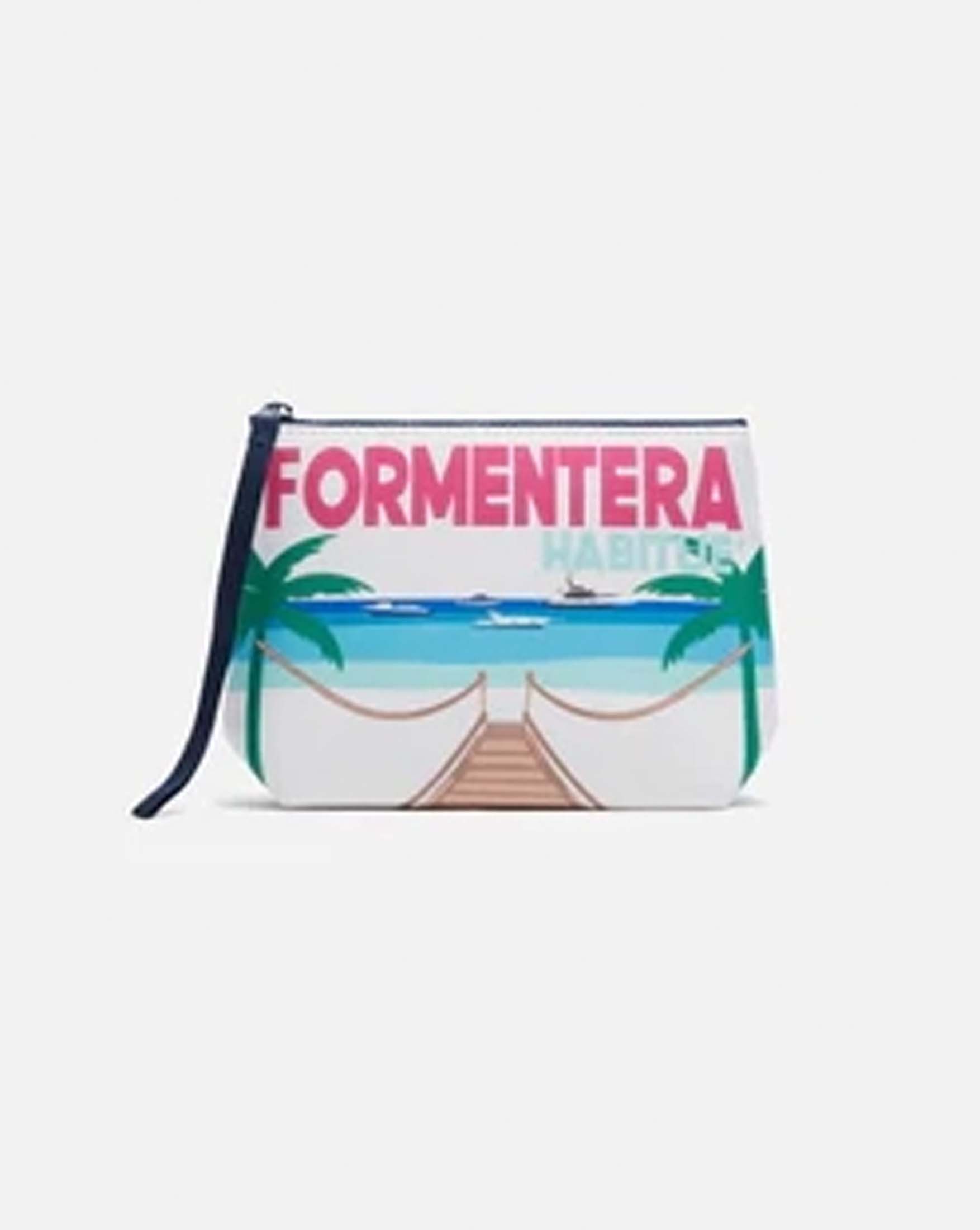 Pochette Aline bianca in neoprene con stampa fotografica Formentera Habituè