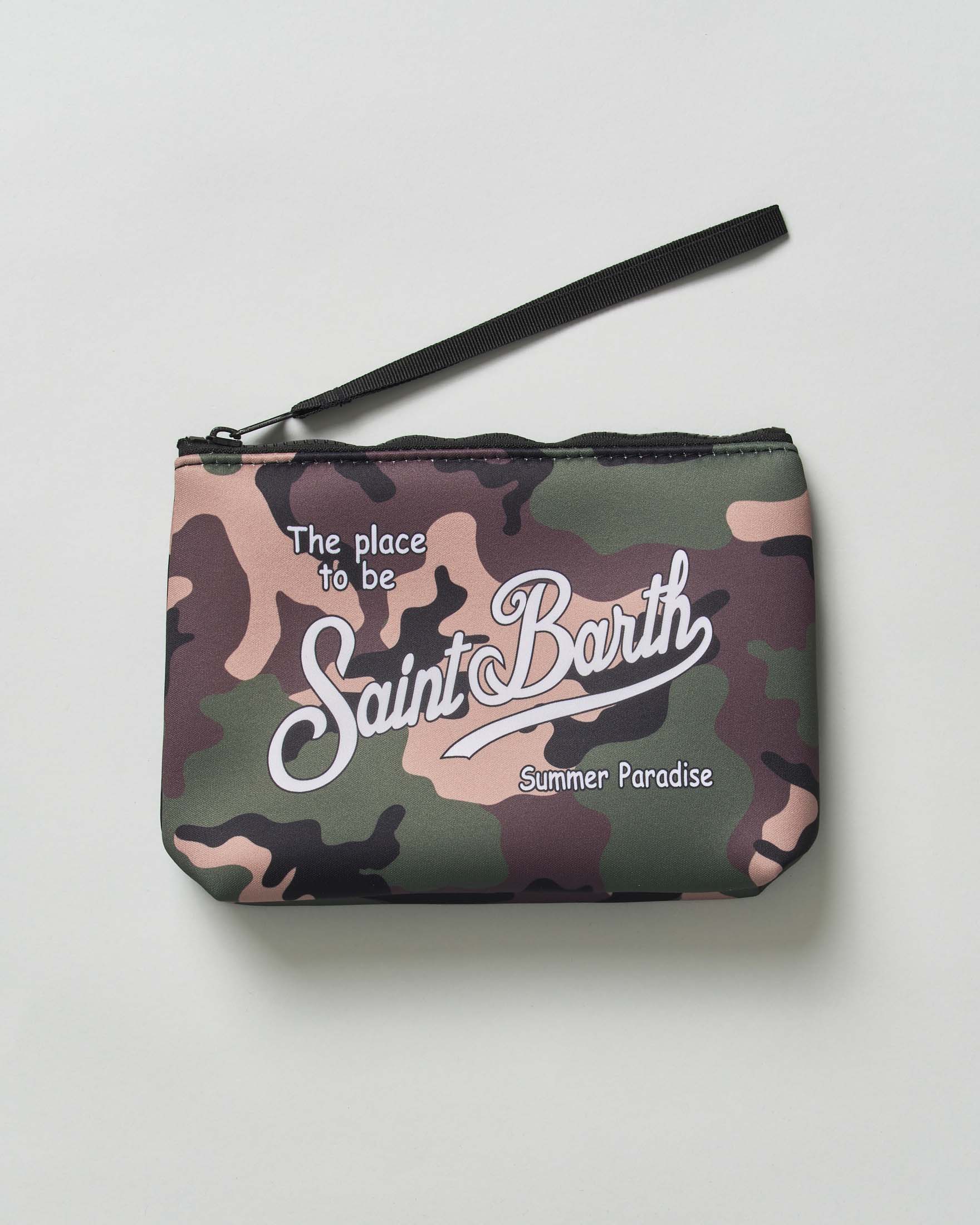 Pochette Aline in neoprene con stampa camouflage