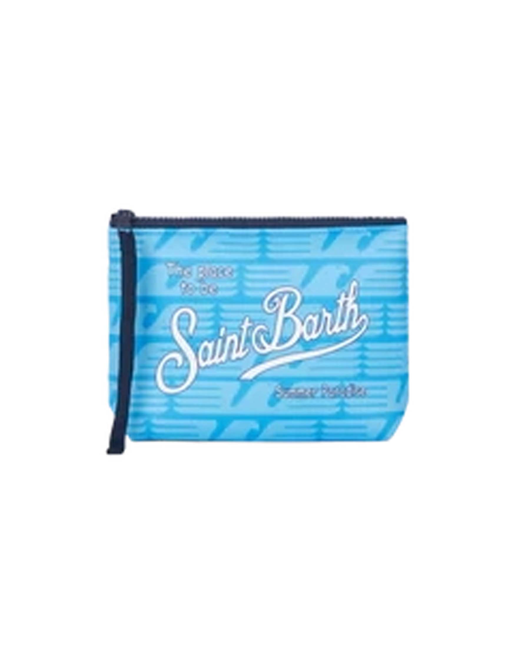 Pochette Aline azzurra in neoprene con stampa logo aquila Lazio