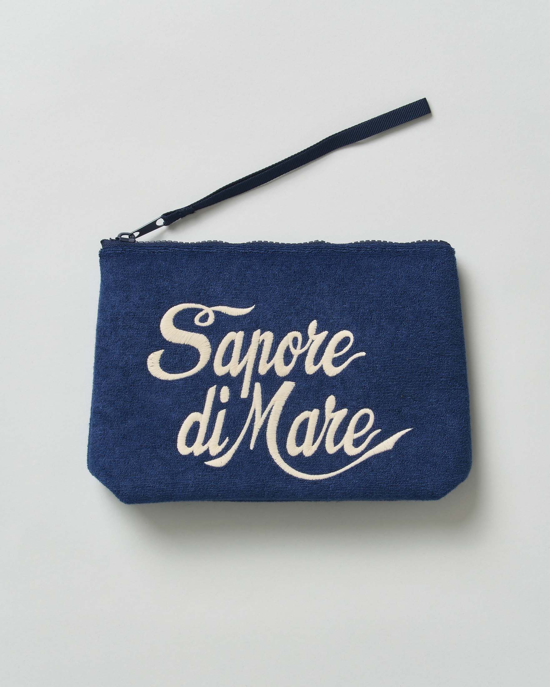 Pochette Aline blu in spugna con scritte logo e Sapore di Mare ricamate