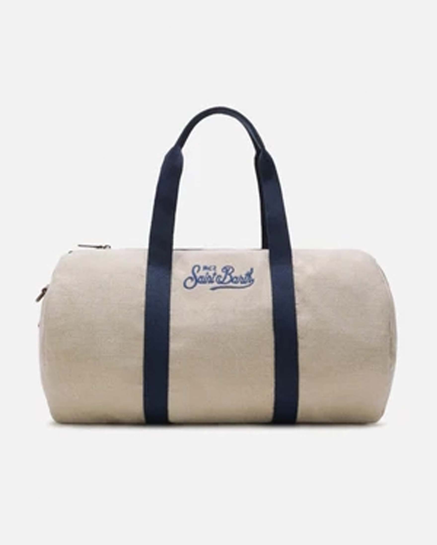 Borsone da viaggo Round Jetleg beige in puro lino