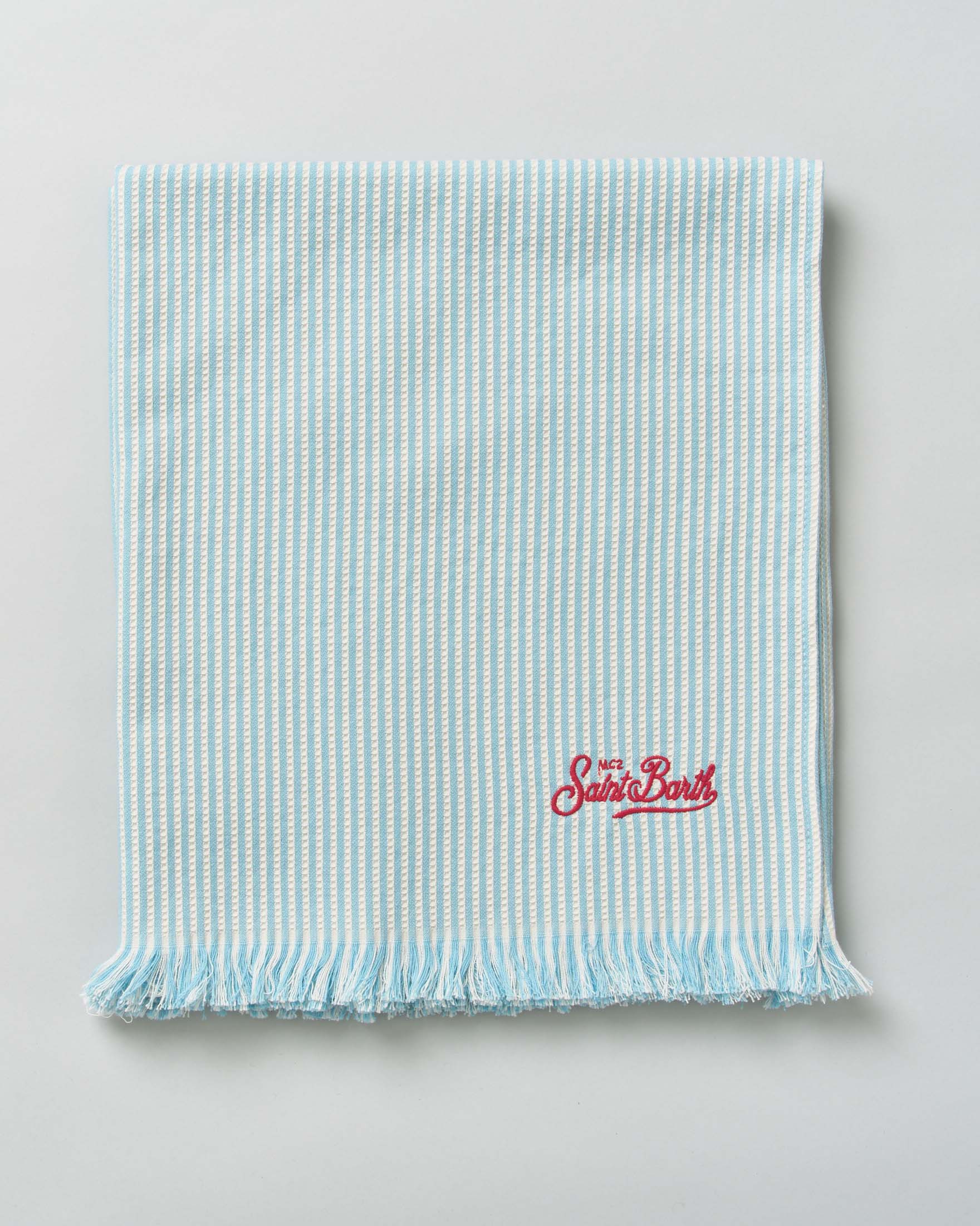 Telo mare MC2 Saint Barth azzurro in seersucker di cotone