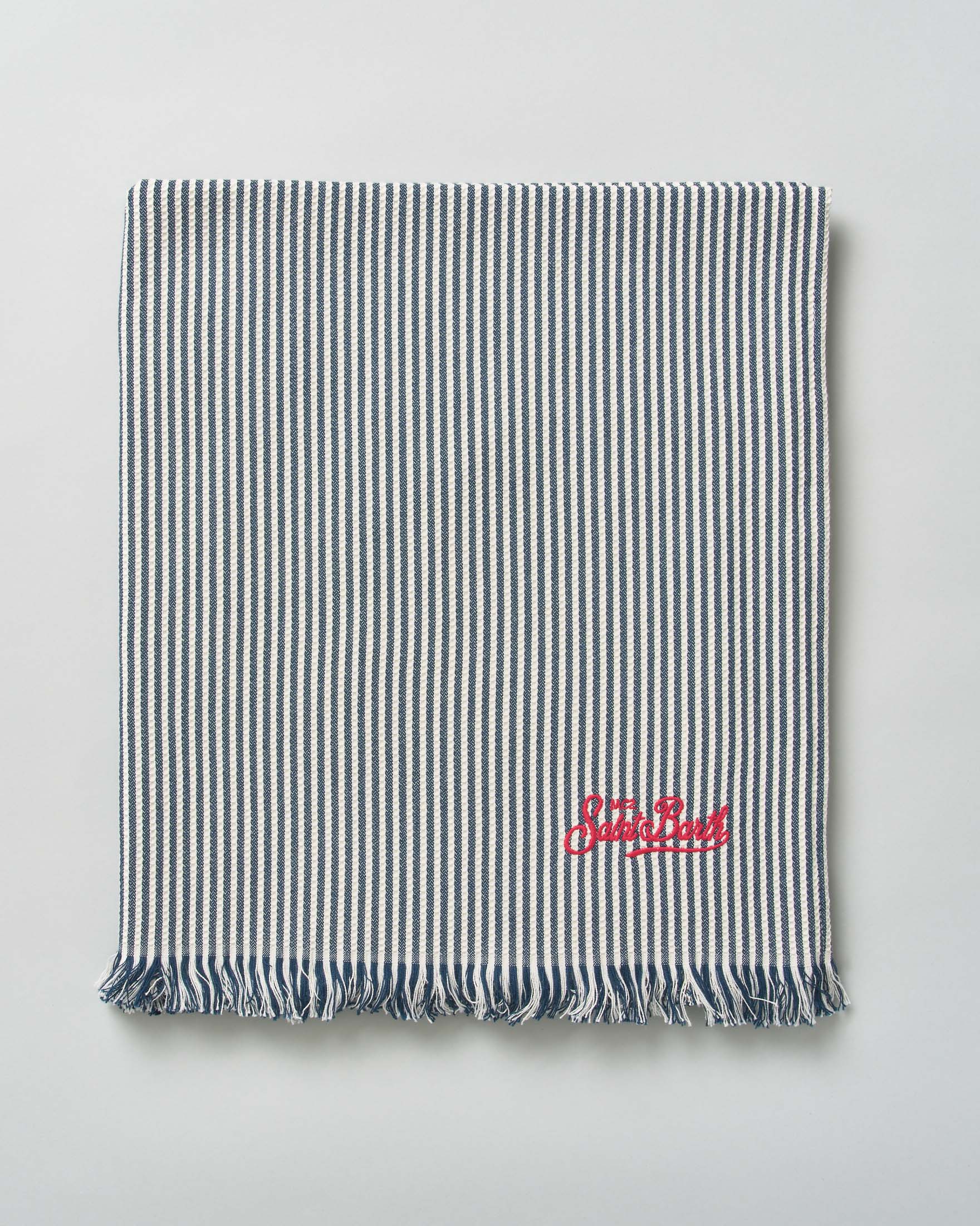 Telo mare MC2 Saint Barth blu in seersucker di cotone