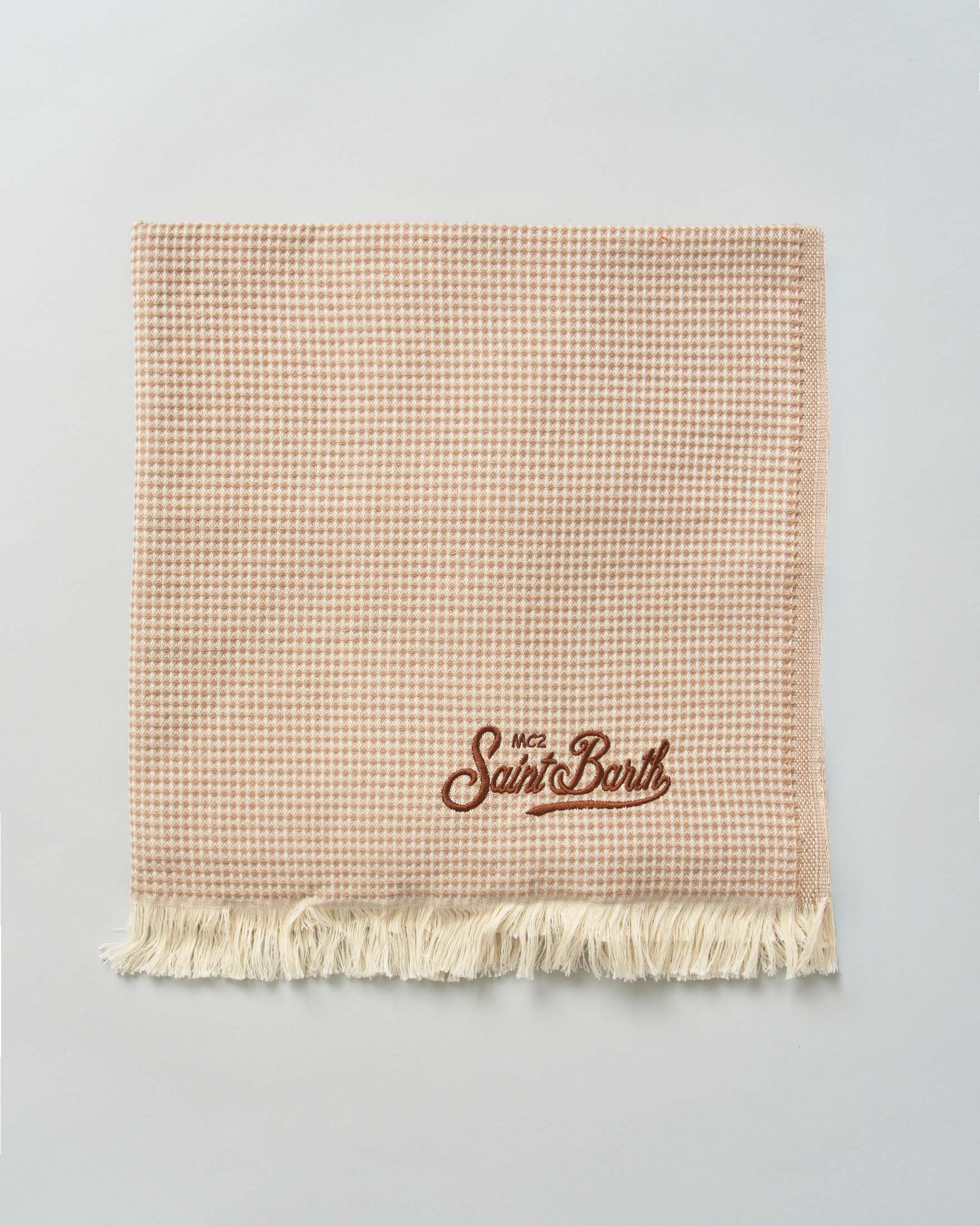 Telo mare beige in cotone punto waffle bicolore