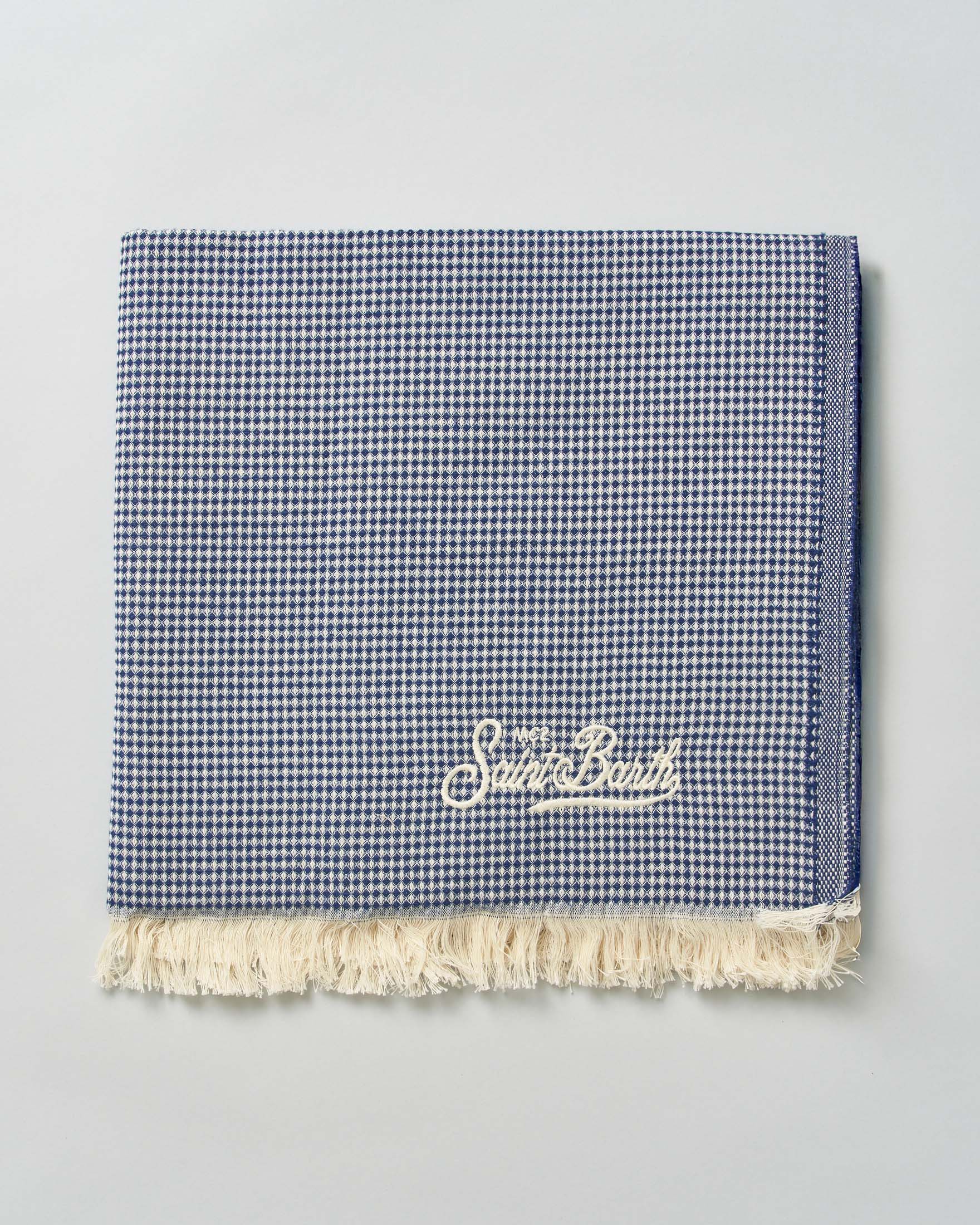 Telo mare blu in cotone punto waffle bicolore