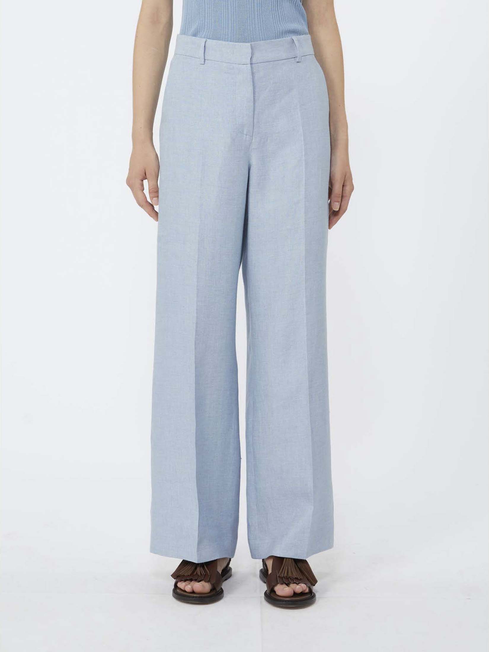Pantaloni azzurri Weekend Max Mara in lino dalla linea dritta ampia image
