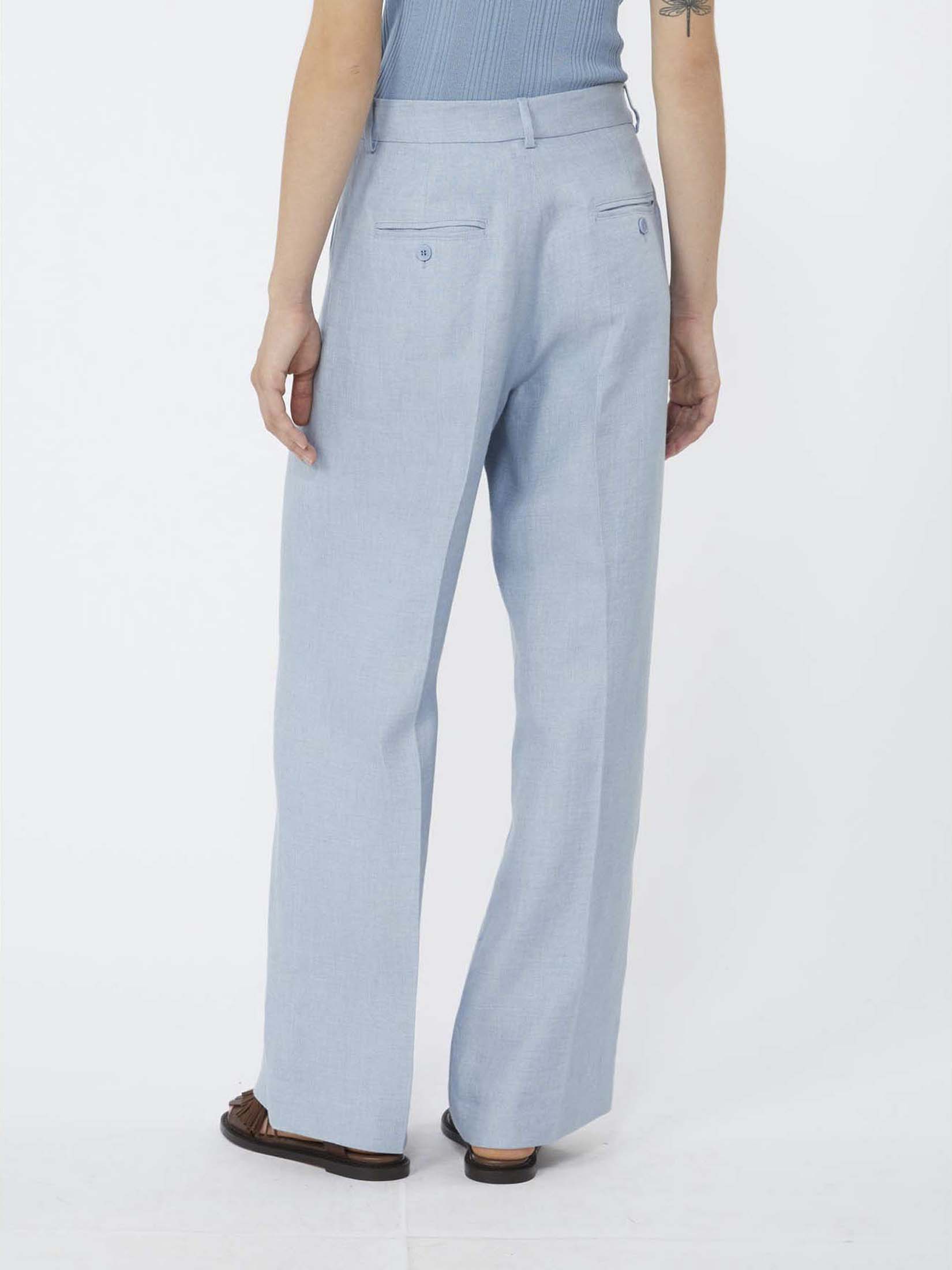 Pantaloni azzurri Weekend Max Mara in lino dalla linea dritta ampia