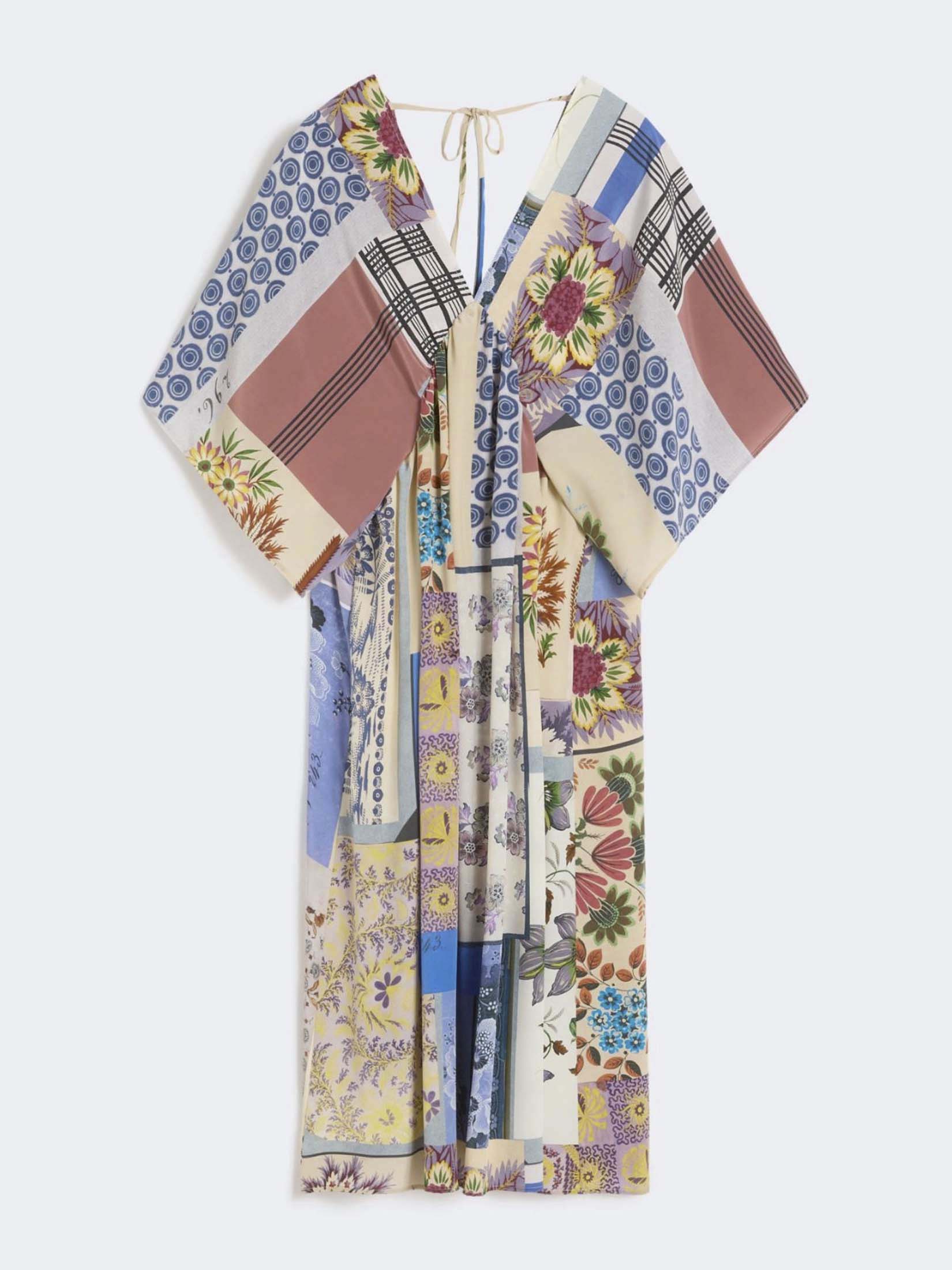 Weekend Max Mara — Abito midi multicolor Weekend Max Mara in pura seta a stampa patchwork con maniche corte e scollo a V