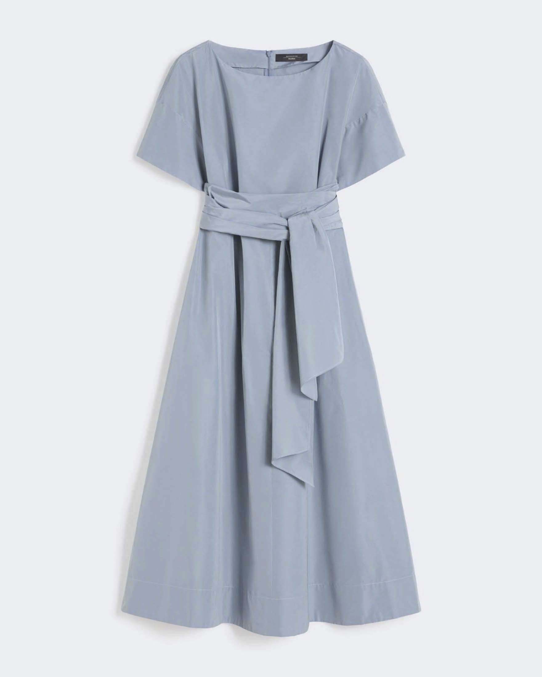 Abito midi azzurro Weekend Max Mara dal taglio svasato in taffetà di cotone a maniche corte