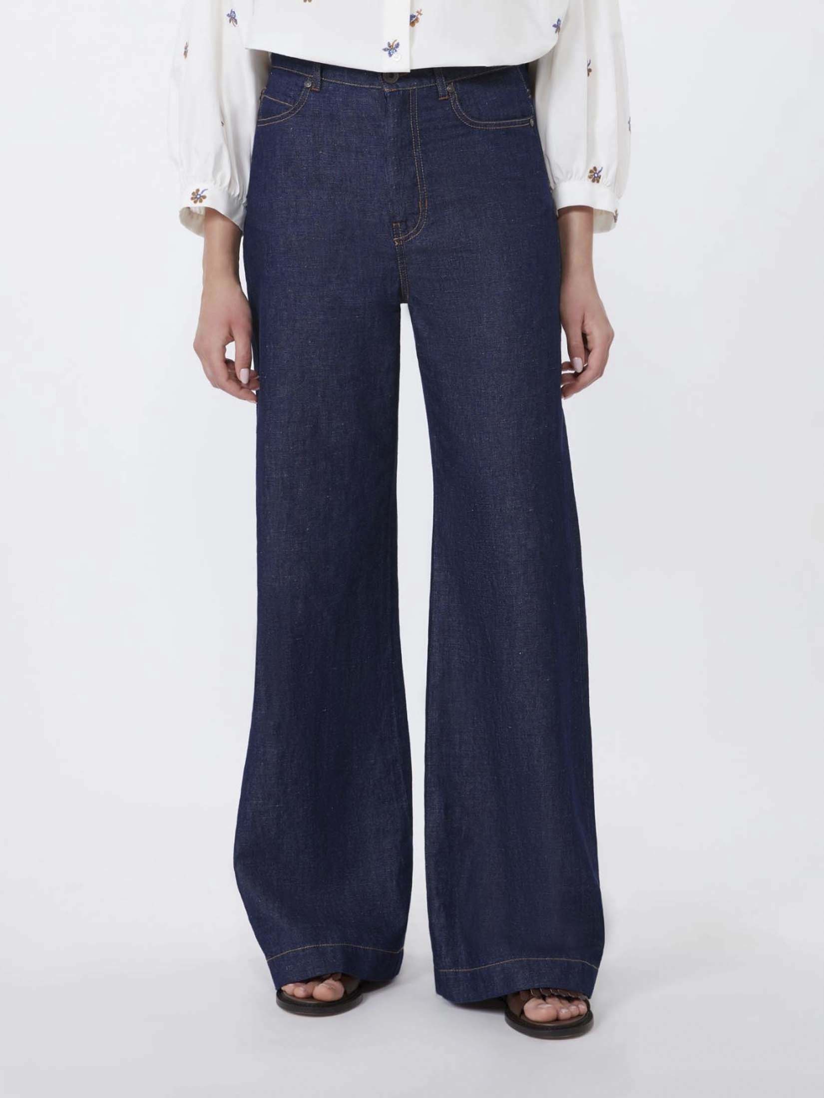 Jeans wide Weekend Max mara lavaggio scuro in denim di cotone e lino image