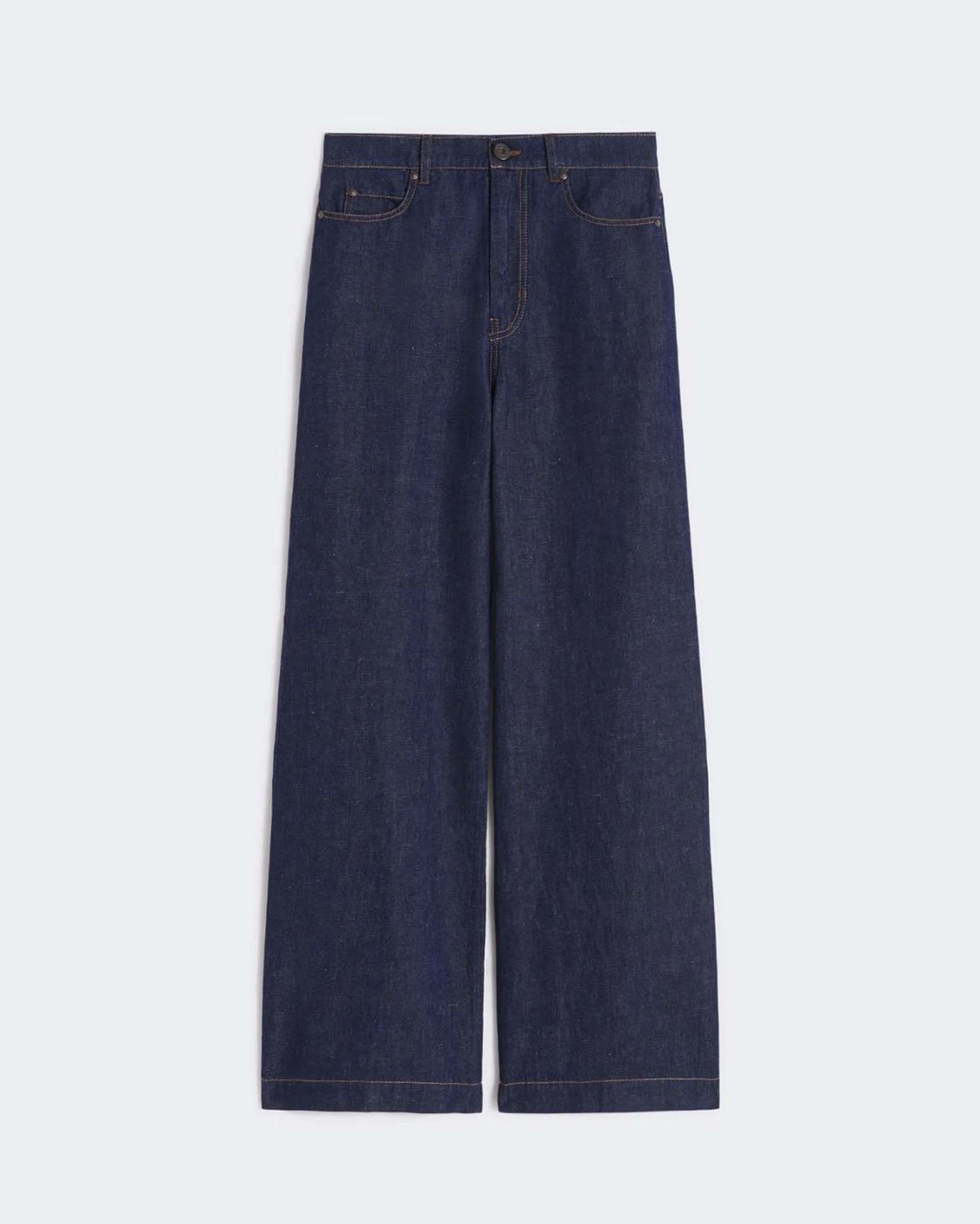 Weekend Max Mara — Jeans wide Weekend Max mara lavaggio scuro in denim di cotone e lino