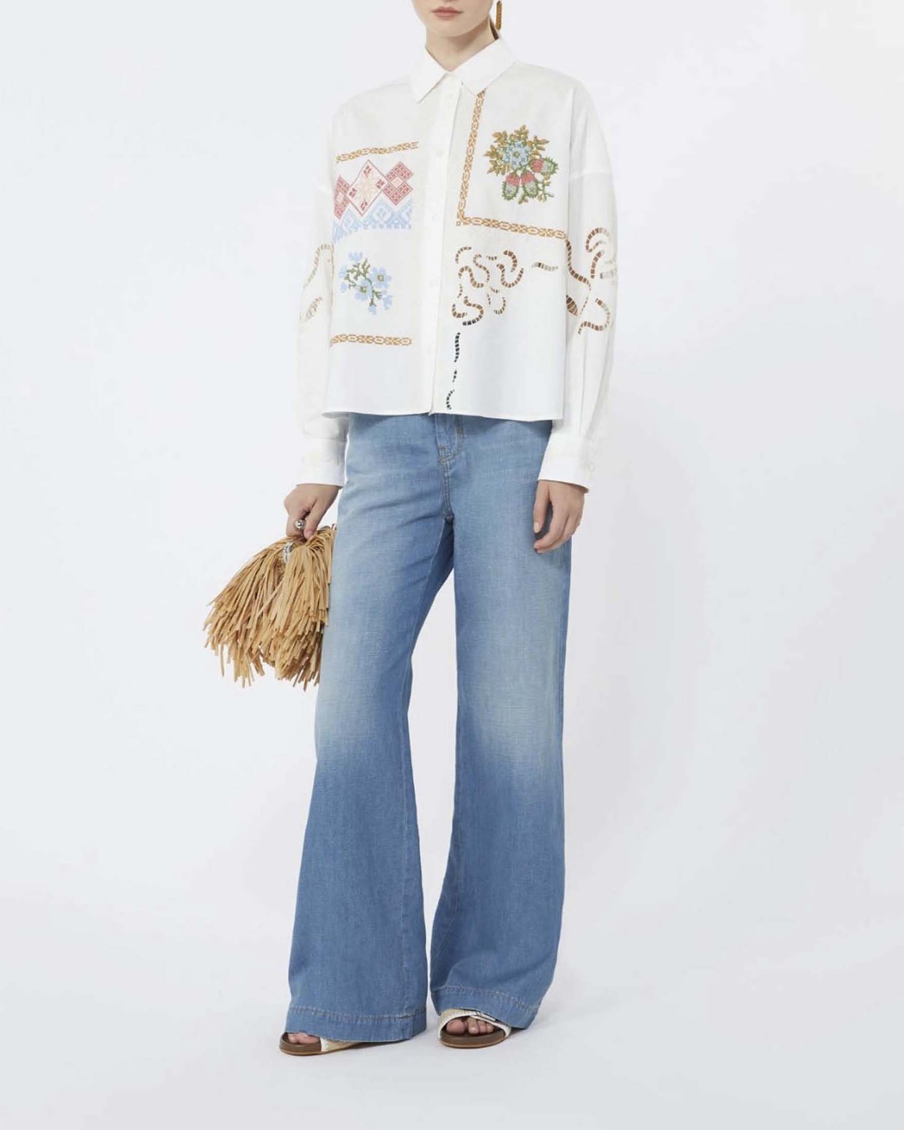 Jeans wide Weekend Max mara lavaggio super stone wash in denim di cotone e lino