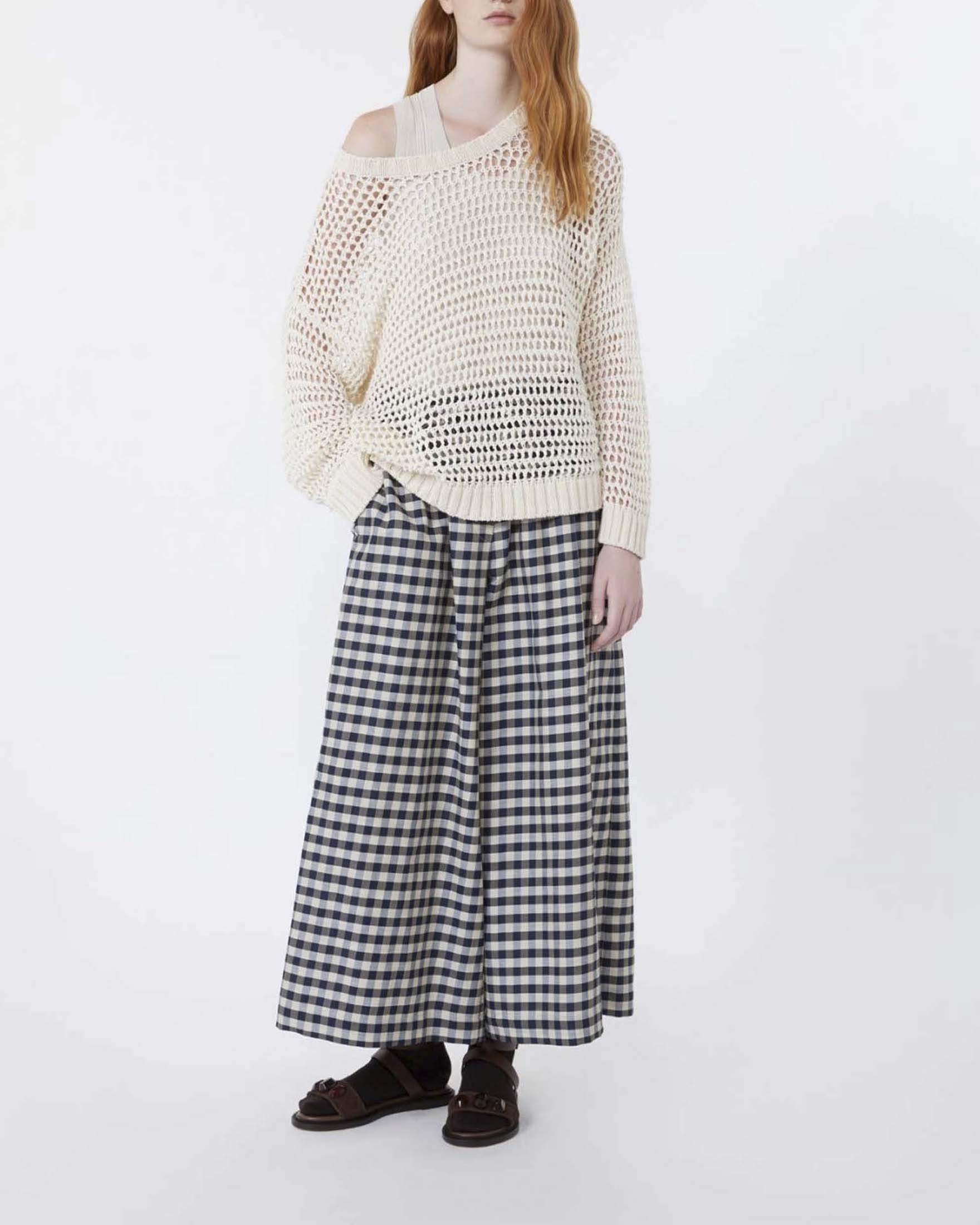 Pantalone cropped Weekend in batavia di cotone e ramiè a fantasia vichy blu con coulisse